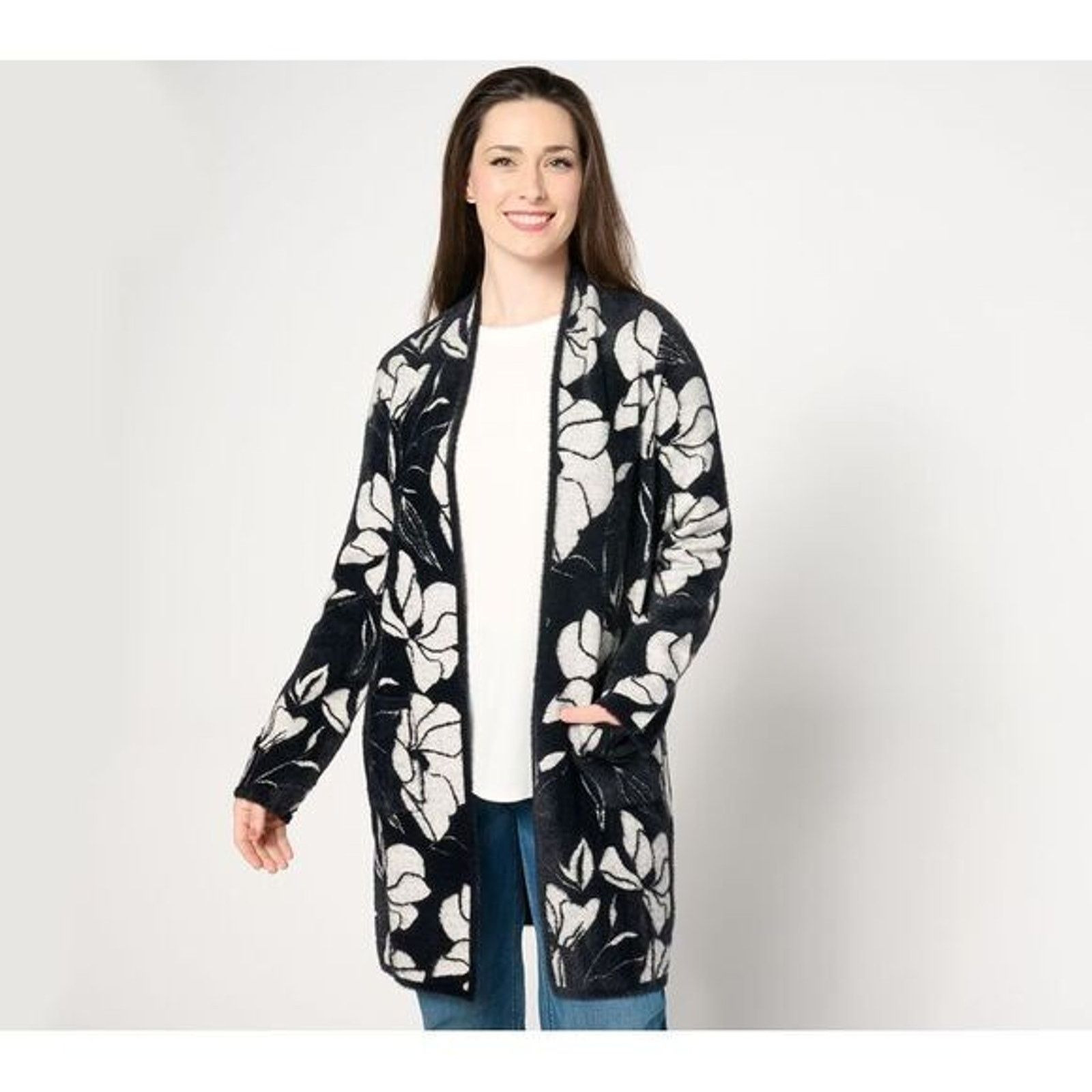 Susana Monaco Susan Graver Jacquard Open Front Cardig with Patch M A670198 Size M / US 6-8 / IT 42-44 - 1 Thumbnail