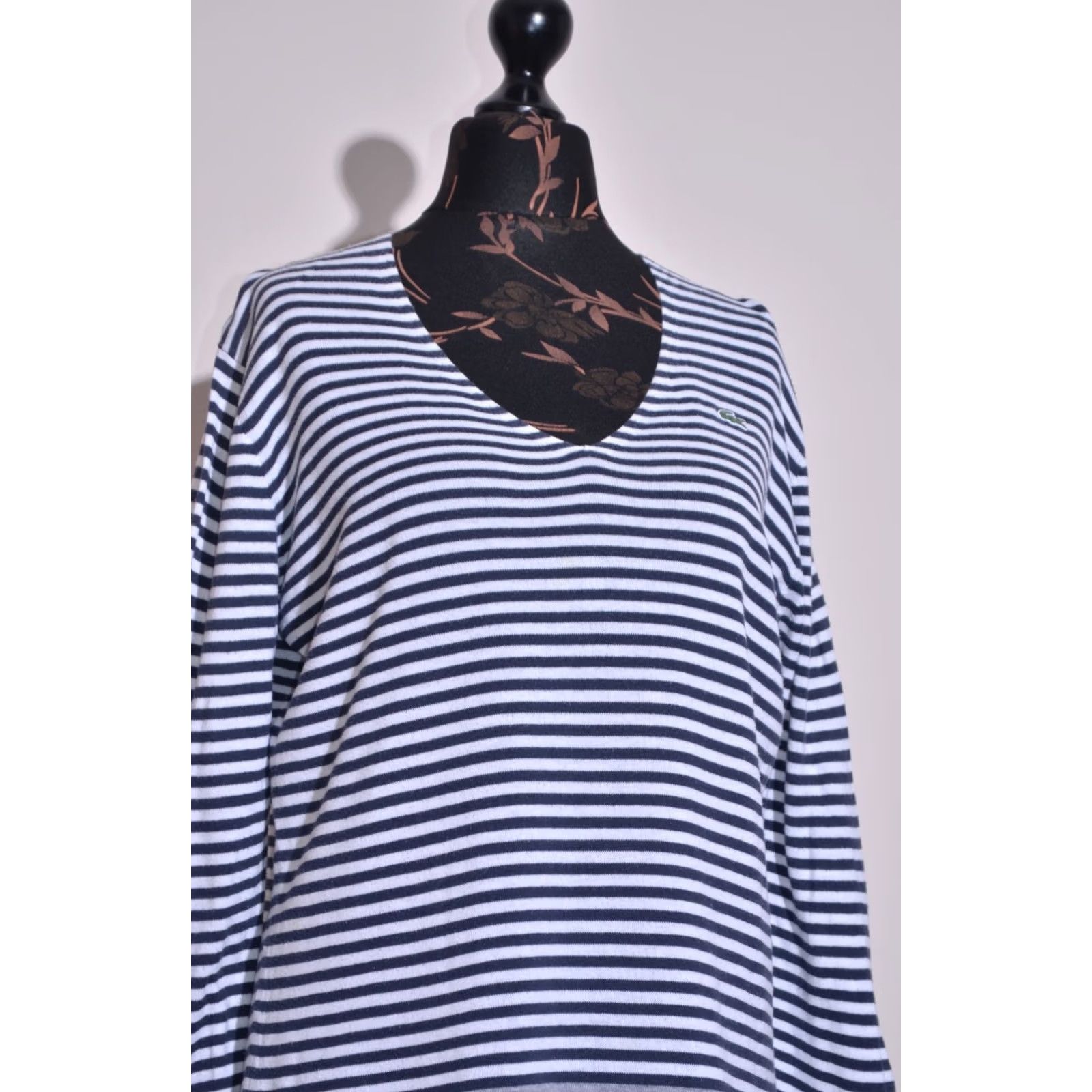Lacoste Lacoste Stripe Sweater Navy White V-Neck Pullover XL Women Knit Pullover Patterned Casual Jacquette? Size XL / US 12-14 / IT 48-50 - 2 Thumbnail