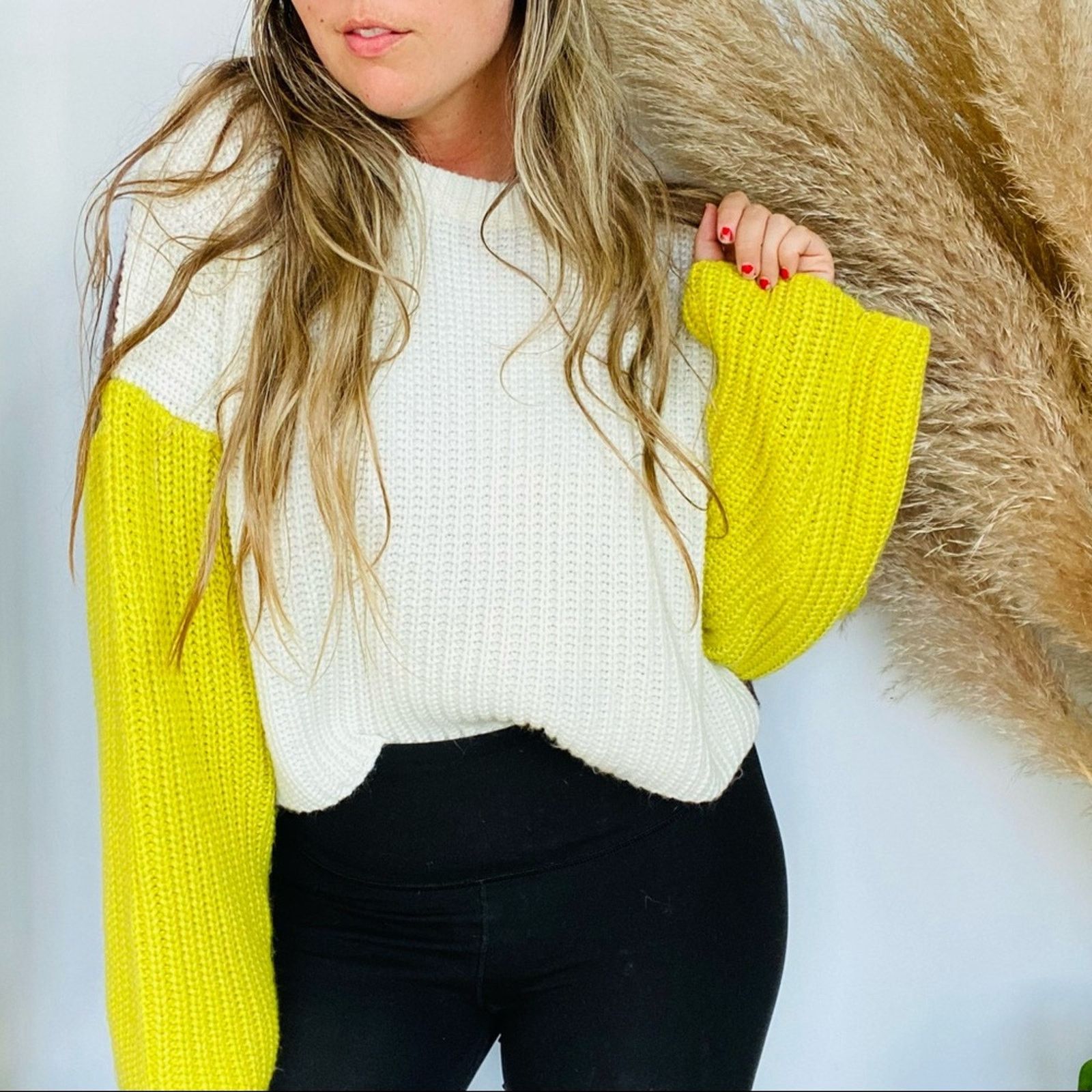 Dolls Kill DOLLS KILL BLUE BLUSH White Brown Yellow Chunky Knit Sweater Size S / US 4 / IT 40 - 4 Thumbnail