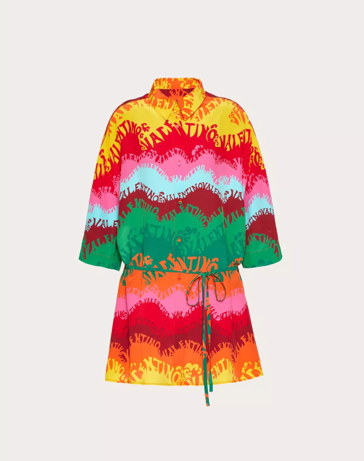 Valentino o1s1wg110925 Print Crepe De Chine Shirt Dress in Multicolor Size XL / US 12-14 / IT 48-50 - 1 Thumbnail