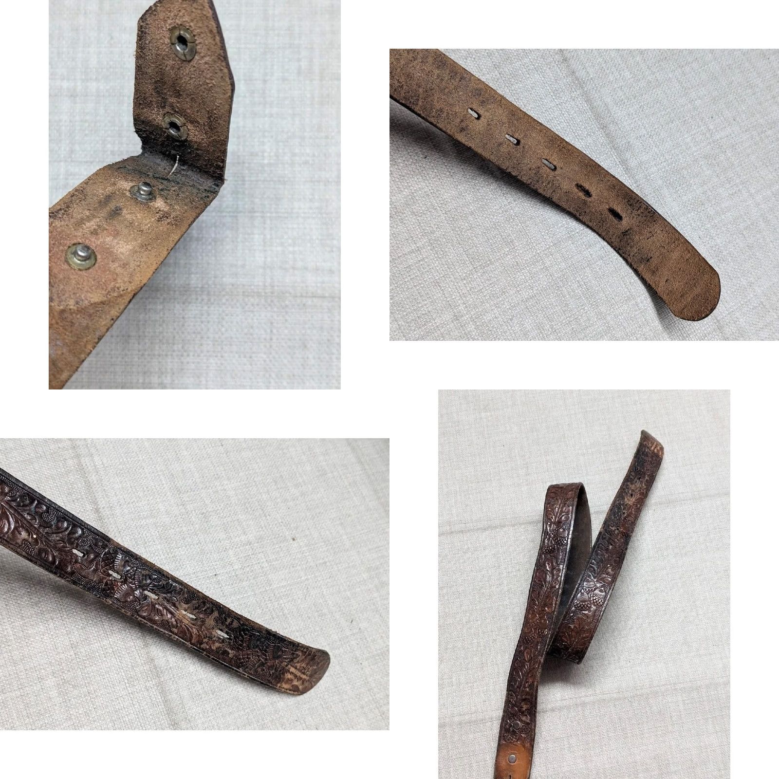 Vintage VINTAGE handcrafted ACORNS belt Tooled western buckle 1-3/8" cowhide leather brown 30 Men Belt Size 30 - 8 Thumbnail
