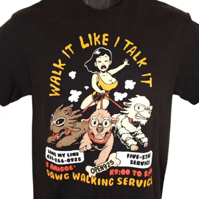Vintage Dog Walker T Shirt Mens Size Small Black Walk It Like I Talk It Three Amigos Open 925 Size US S / EU 44-46 / 1 - 2 Thumbnail
