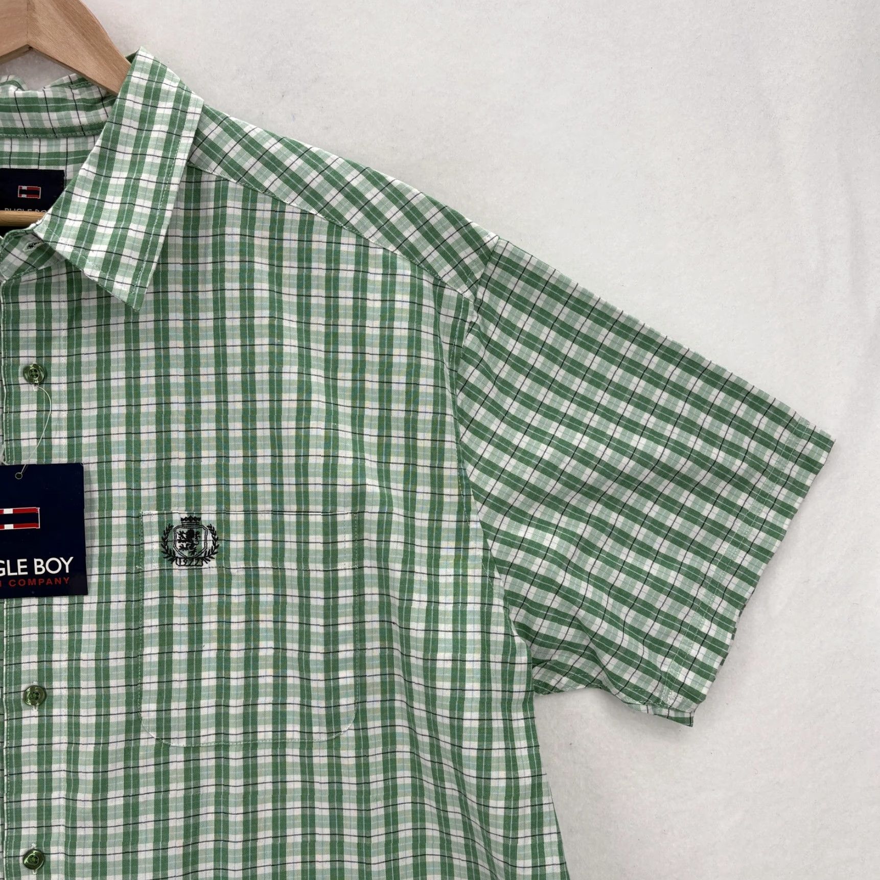 Bugle Boy VINTAGE Bugle Boy Shirt Mens XL Green White Plaid Short Sleeve Button Down NWT Size US XL / EU 56 / 4 - 2 Thumbnail