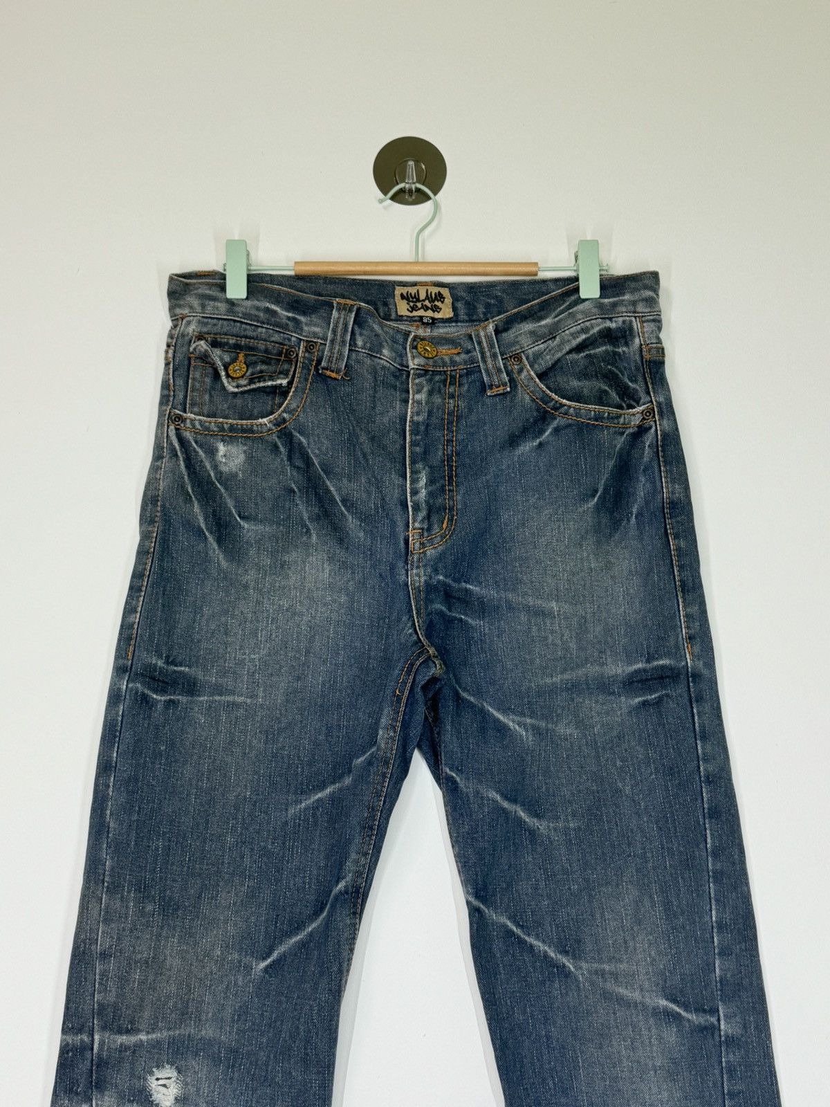 If Six Was Nine FLARE TWIST LEG NYLAUS THUNDER⚡️DISTRESSED JEANS Size US 32 / EU 48 - 3 Thumbnail