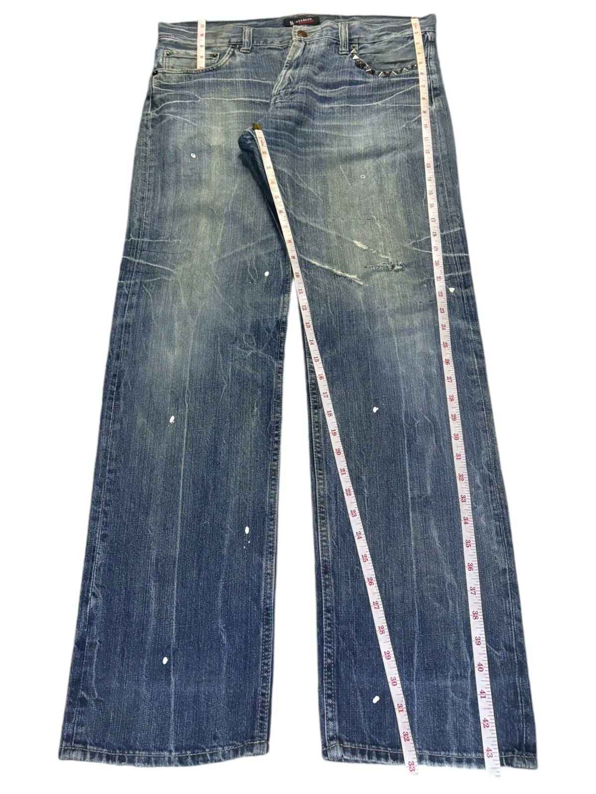 Yoshiyuki Konishi Vintage Japanese Brand Studded Mud Wash Painted Loose Jeans Size US 36 / EU 52 - 12 Thumbnail