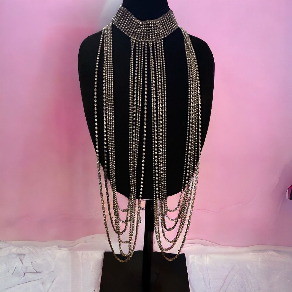 Other Silver tone rhinestone choker shoulder/body chain necklace Size ONE SIZE - 5 Thumbnail