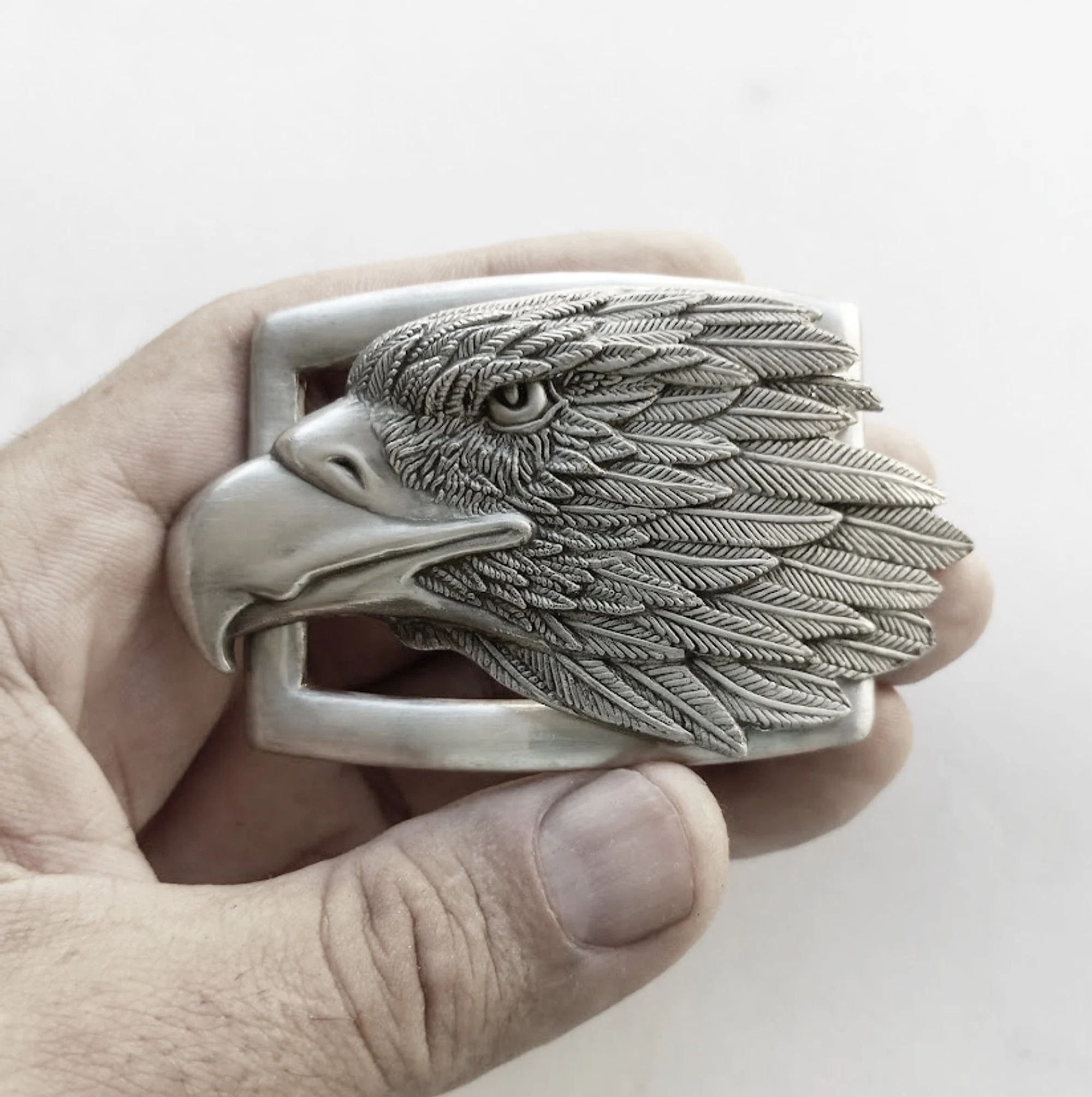 Other Men's silver belt buckle eagle head design .925 stamped Size ONE SIZE - 1 Thumbnail