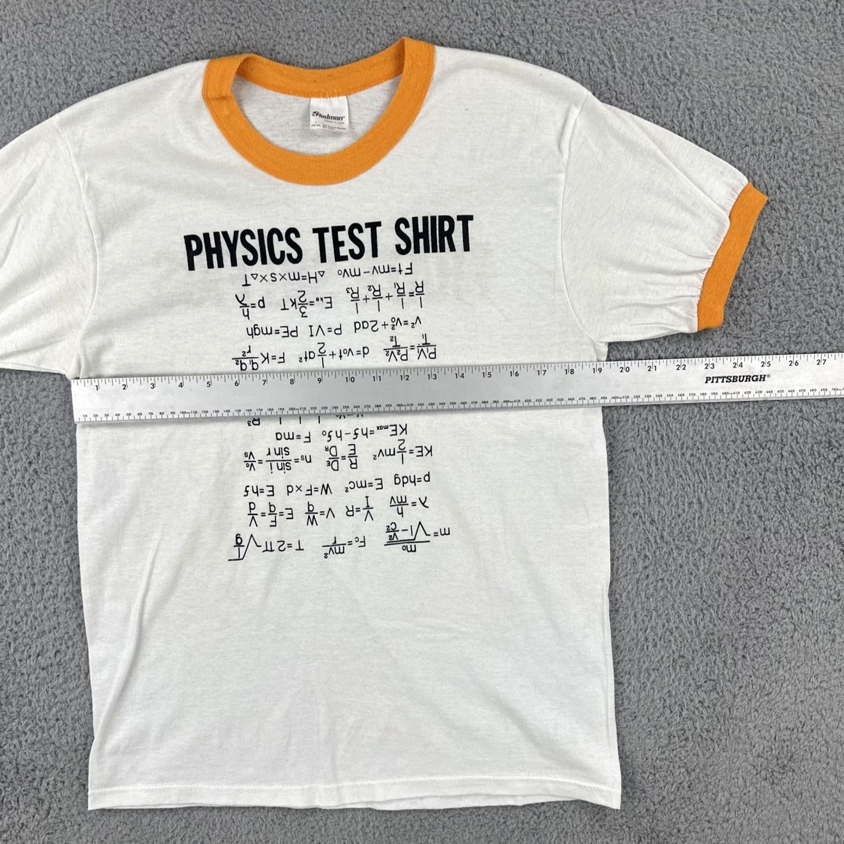 Vintage VINTAGE Stedman T Shirt White Ringer Graphic Tee Mens L 1980s Made in USA Physics Test I Hate Sig Figs Size US L / EU 52-54 / 3 - 7 Thumbnail