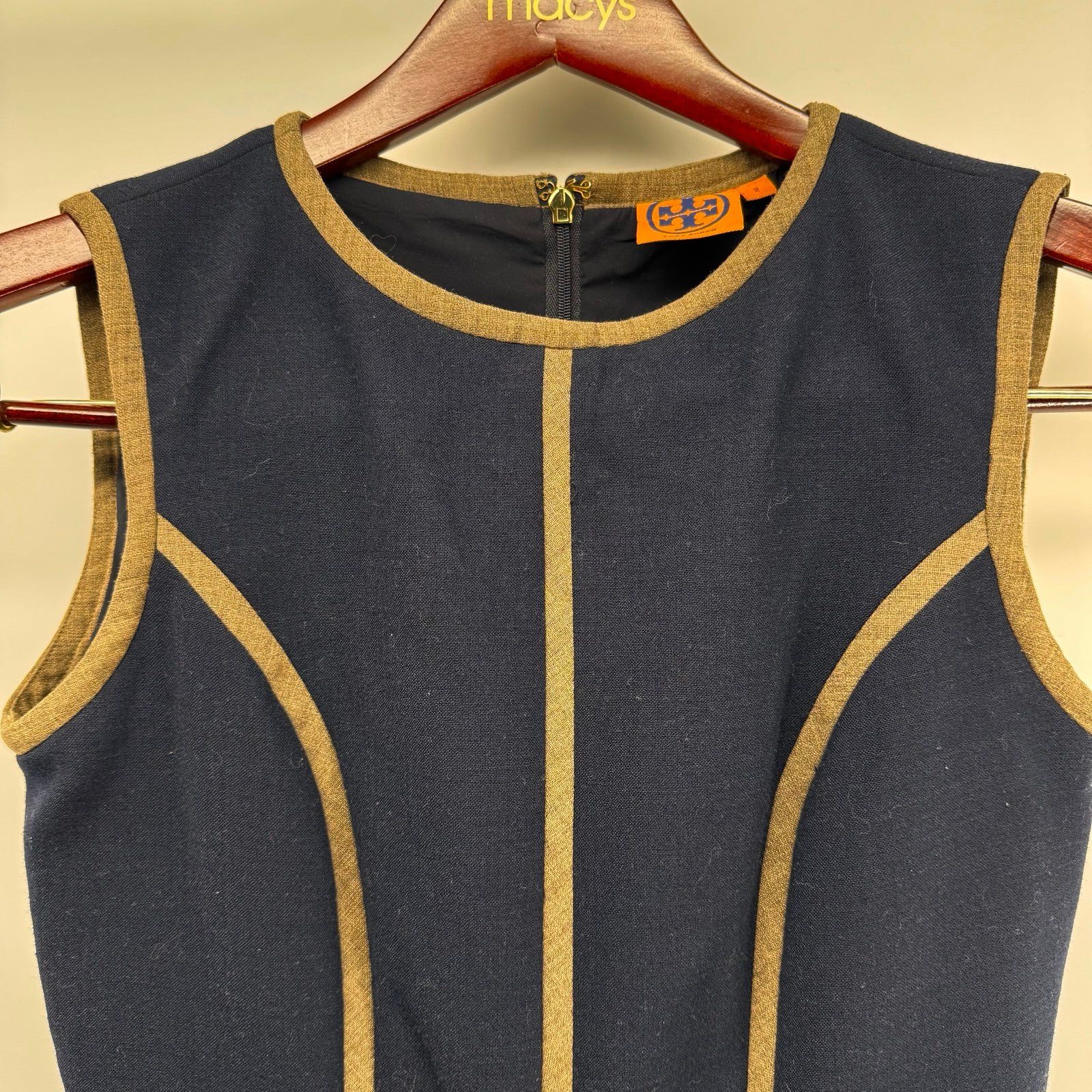 Tory Burch Tory Burch Wool Sleeveless Sheath Dress Size 2 Blue Tan Cap Size XS / US 0-2 / IT 36-38 - 3 Thumbnail