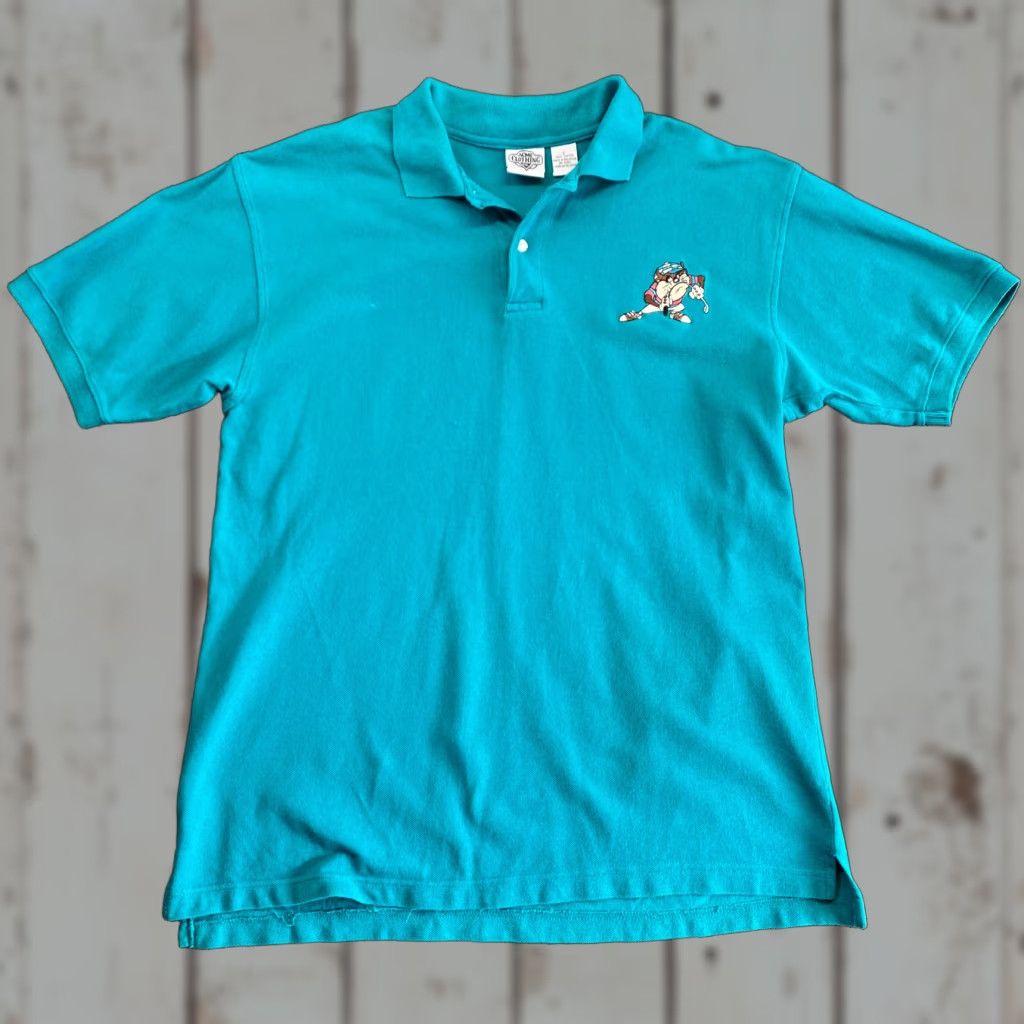 Vintage VINTAGE Looney Tunes Polo Shirt Golfing 2XL Teal Blue Green Acme Clothing Co Taz Green Polo Shirt Men 90s Cartoon Golf Size US L / EU 52-54 / 3 - 1 Thumbnail
