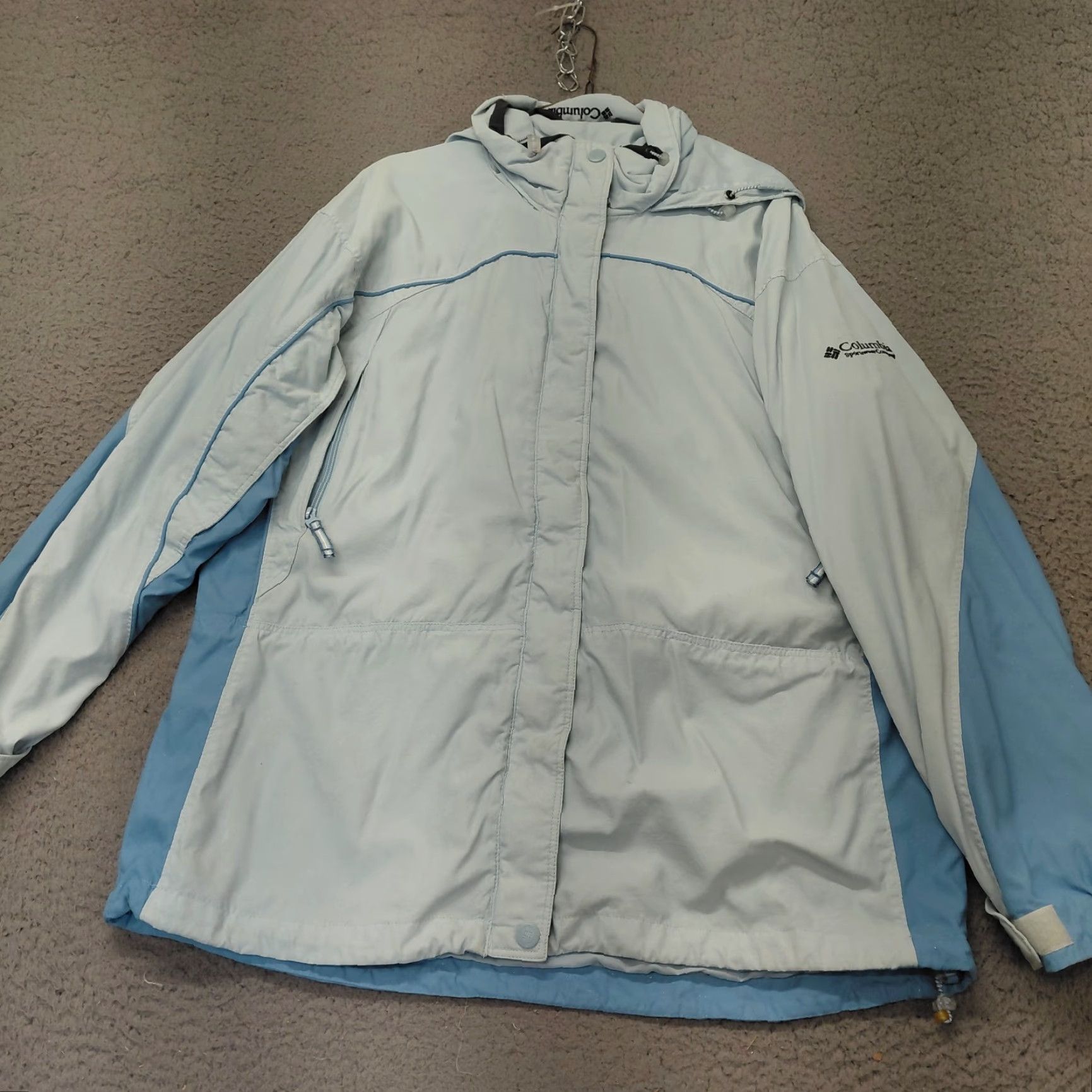 Vintage Columbia Rain Jacket Womens XL Pale Blue White Storm Dry Waterproof Hooded Jacket Size XL / US 12-14 / IT 48-50 - 7 Thumbnail