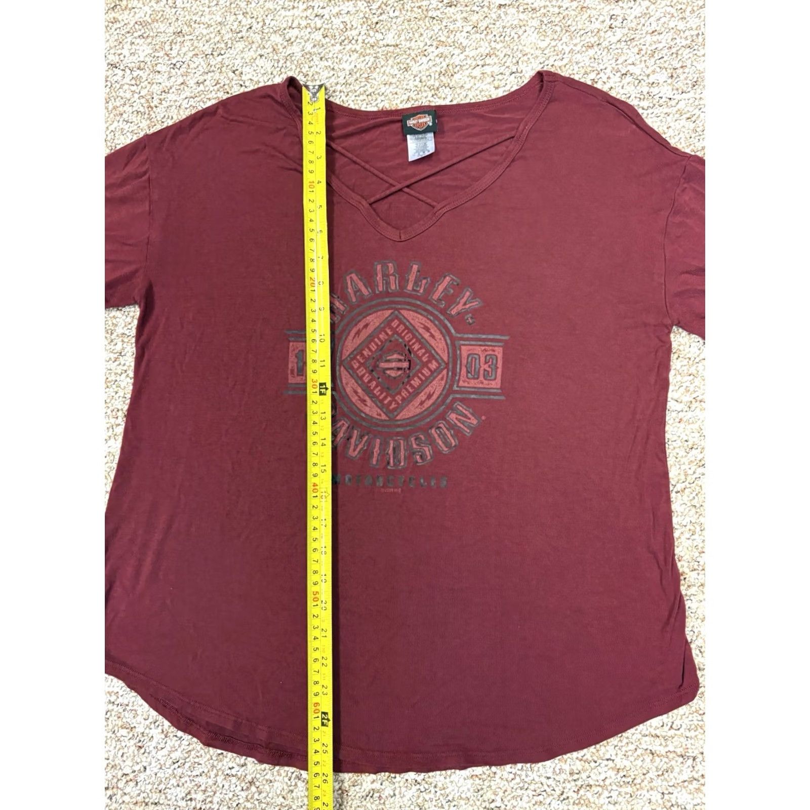 Harley Davidson VINTAGE Harley-Davidson Womens T-Shirt Marble Maroon Woodstock Illinois Size M Regular Short Sleeve Scoop Neck Pullover Casual Basic American Style Size M / US 6-8 / IT 42-44 - 4 Thumbnail
