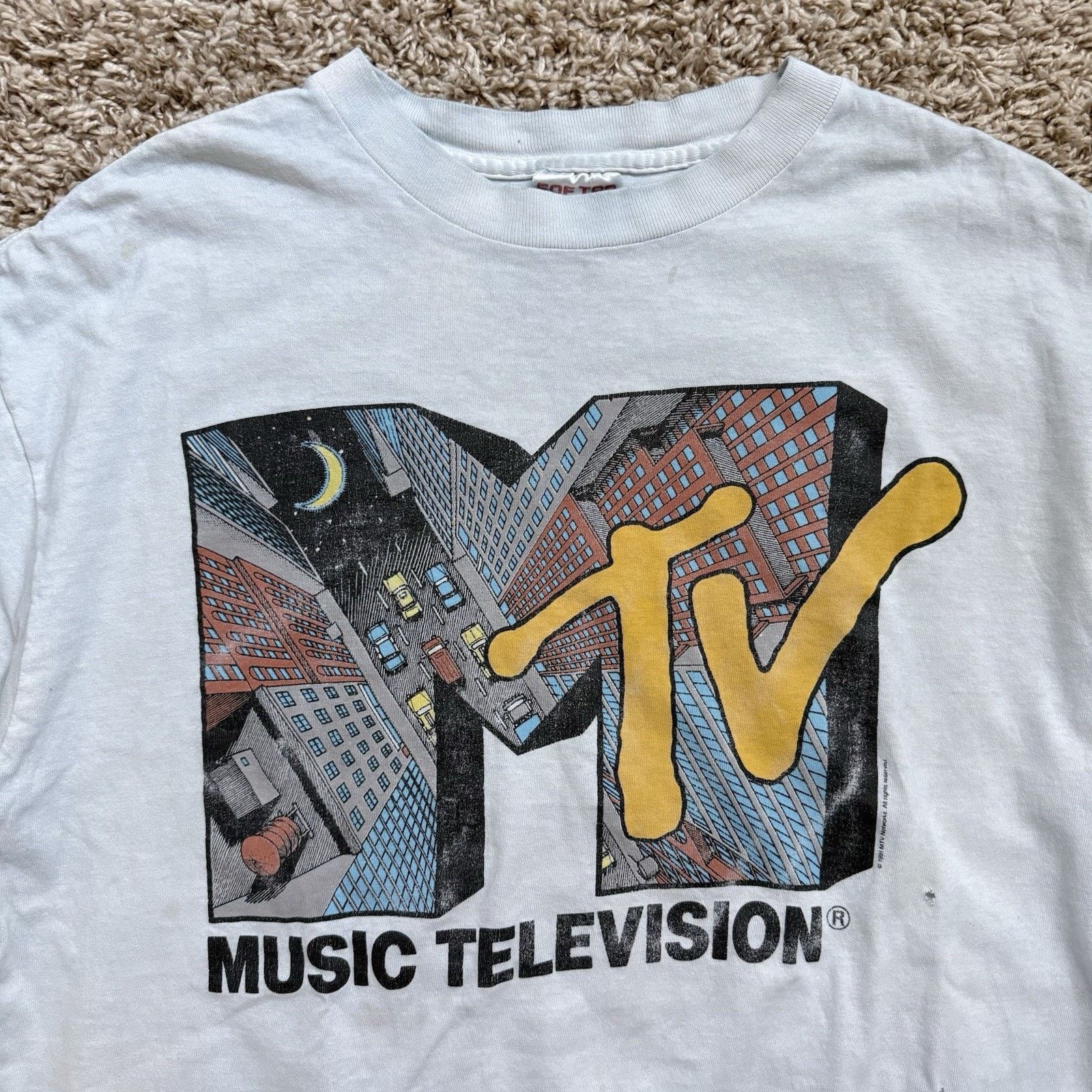 Mtv × Vintage Vintage 90’s MTV T-Shirt Blue City Logo 1991 Single Stitch Size US XL / EU 56 / 4 - 2 Thumbnail