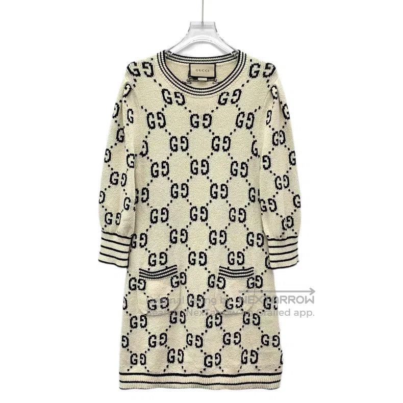 Gucci Gucci Beige logo jacquard full print striped round neck kn Size S / US 4 / IT 40 - 1 Thumbnail