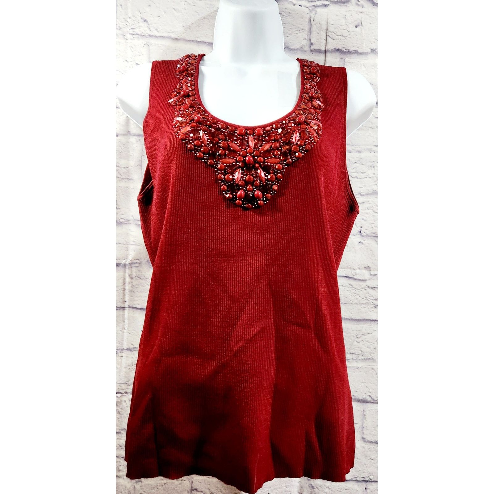 Other Ruby Rd. Burgundy Ribbed Tank Beaded Bodice XL Soft Size XL / US 12-14 / IT 48-50 - 1 Thumbnail