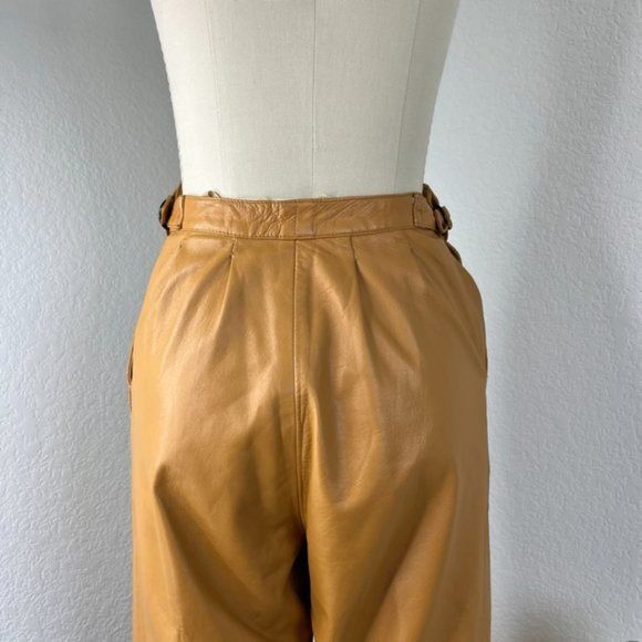 Leather × Vintage Beged - Or Italia Leather Pants High Waist Pleated Size 26" / US 2 / IT 38 - 8 Thumbnail