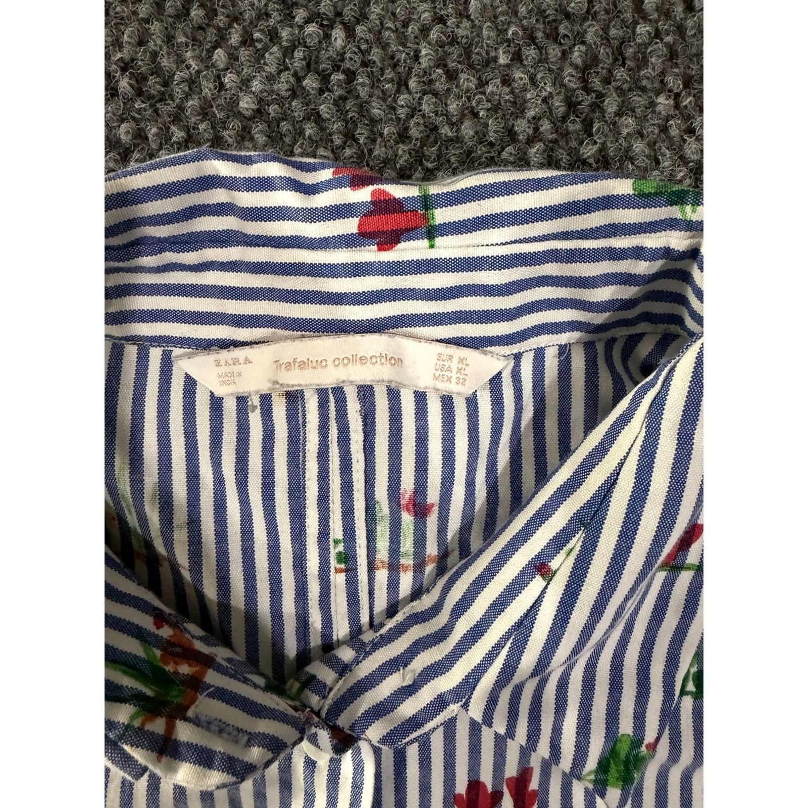 Zara Zara Button-Up Shirt Womens XL Blue White Striped Long Sleeve Casual Knit Cotton Regular Pocket Button-Down Collar-Down Modern Fashion Women’s Size XL / US 12-14 / IT 48-50 - 4 Thumbnail