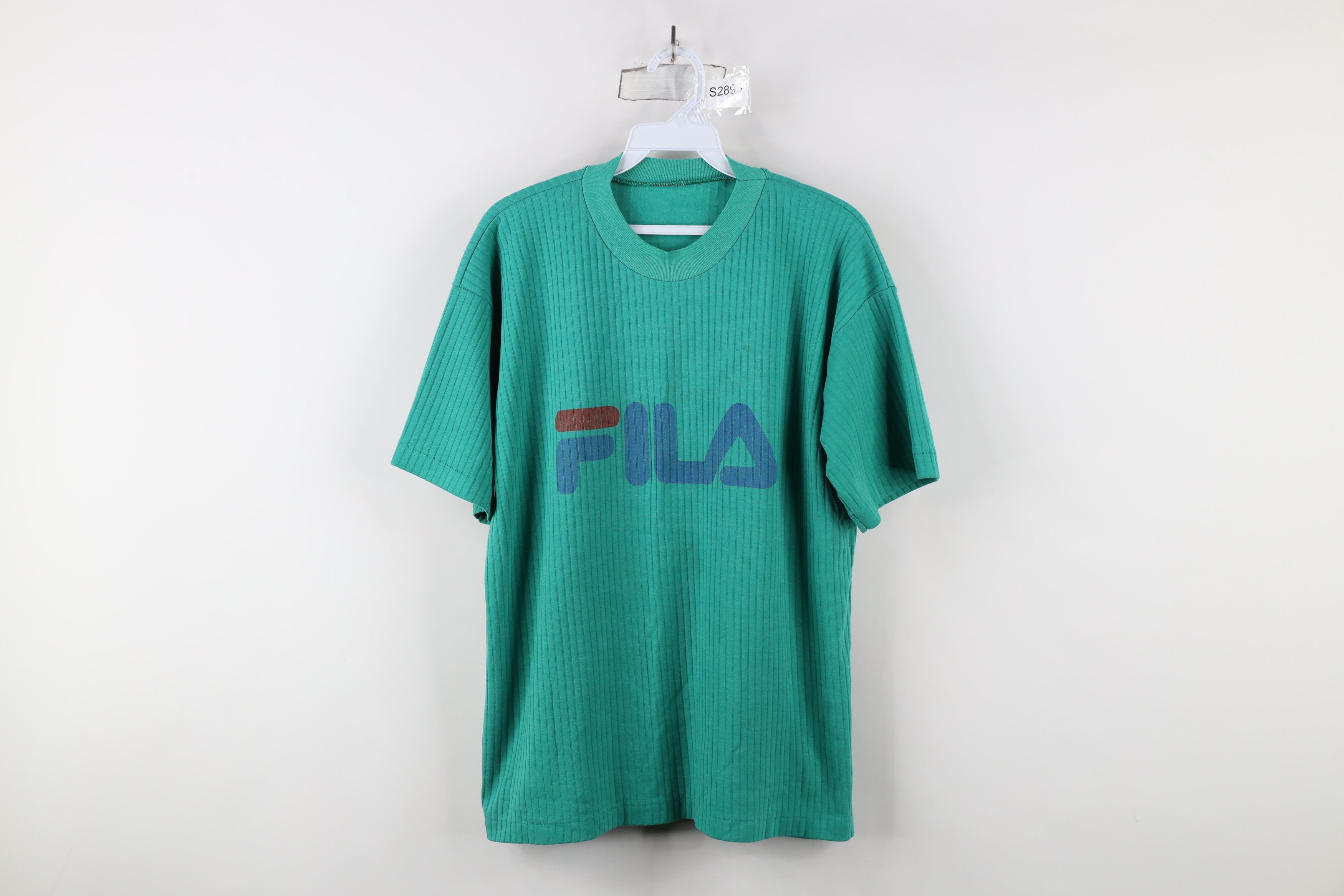 Fila × Vintage Vintage 90s Fila Spell Ribbed Knit Short Sleeve T-Shirt Teal Size US M / EU 48-50 / 2 - 1 Thumbnail