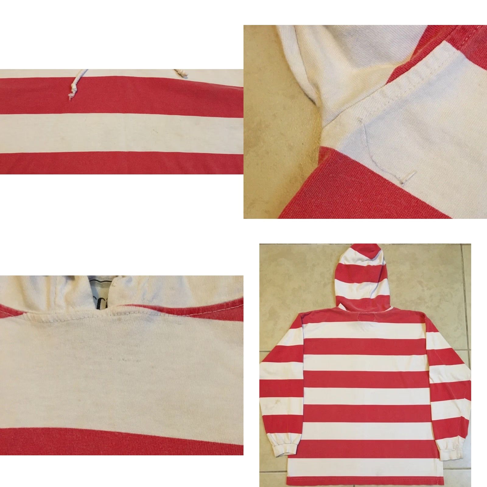 Vintage VINTAGE 90s Striped Faded Hoodie Shirt M Grunge Vaporwave Surf Skate Beach OP Red Shirt Hooded Mens Size US M / EU 48-50 / 2 - 8 Thumbnail