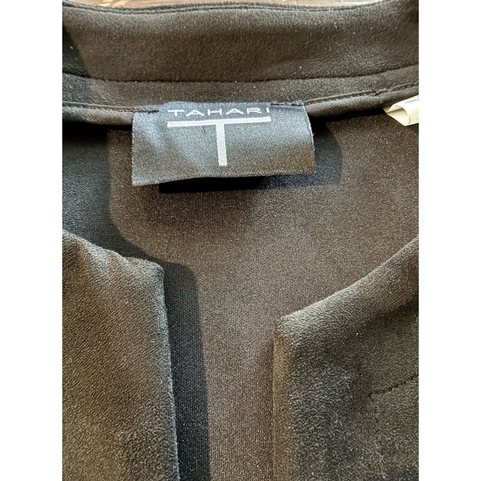 Vintage Tahari Womens Open Jacket Top Black Faux Leather Polyester Spandex 8 Size M / US 6-8 / IT 42-44 - 6 Thumbnail