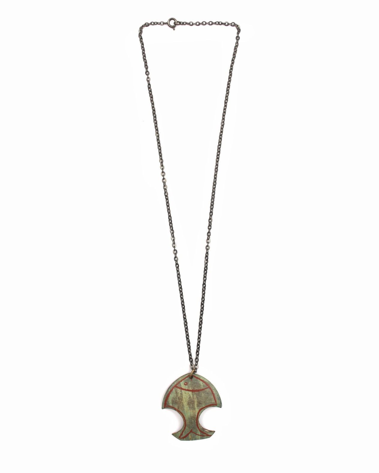Vintage 1990S HANDCARVED WOOD ABSTRACT FISH PENDANT NECKLACE Size ONE SIZE - 2 Thumbnail