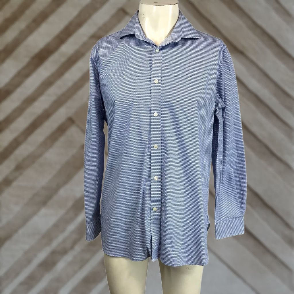 Michael Kors Michael Kors Mens L Blue Slim Fit Stretch Micro Dot Dress Shirt Size 42R - 1 Thumbnail
