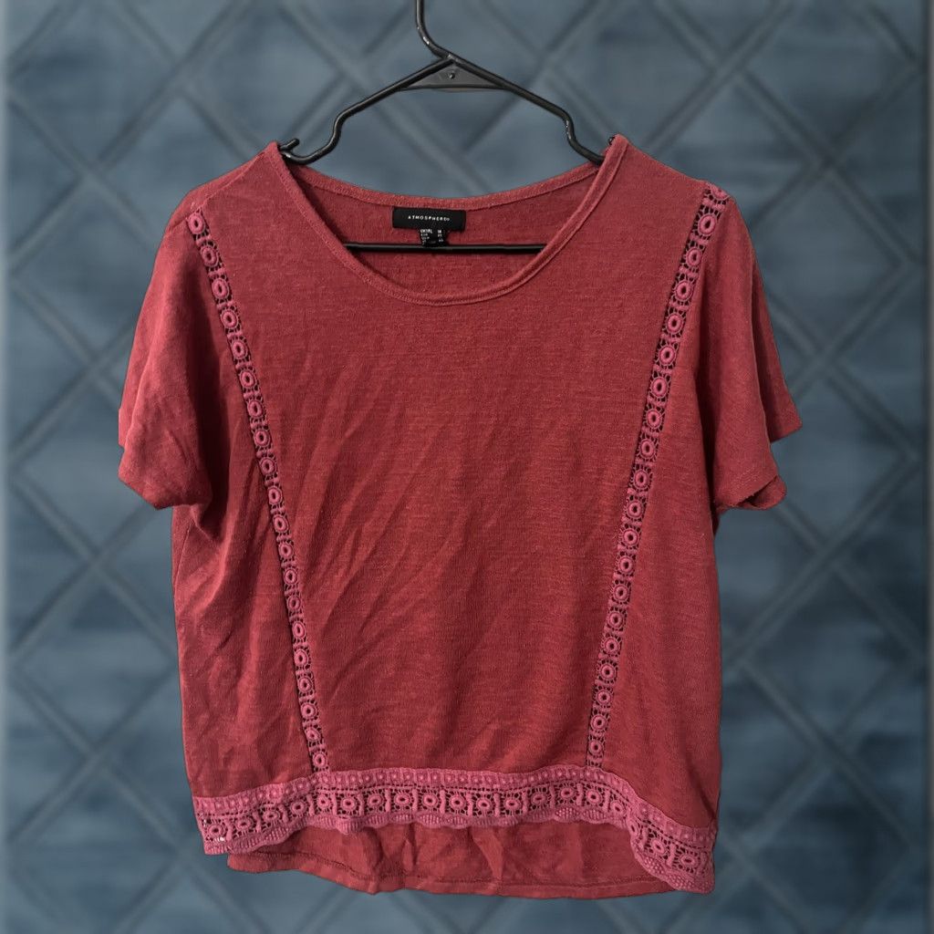 Vintage Atmosphere Womens Shirt 10 Red Short Sleeve Round Neck Tee Blouse Size L / US 10 / IT 46 - 1 Thumbnail