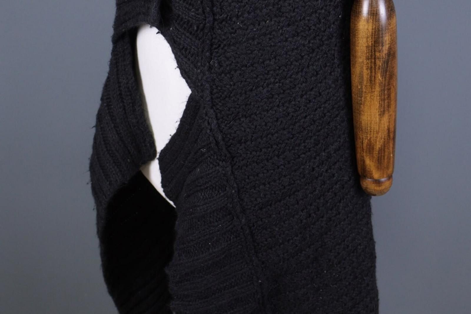 Designer Sarah Pacini Black Merino Wool Wrape Cape Cardigan One Size Size ONE SIZE - 11 Thumbnail
