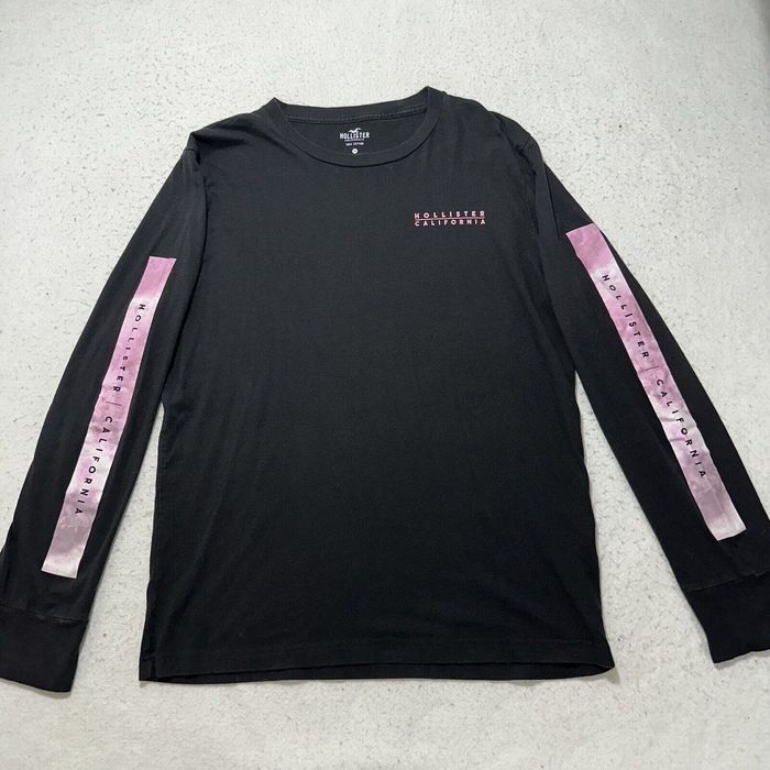 HOLLISTER MEN'S CURVED HEM T-SHIRT COTTON LONG SLEEVES DARK PINK IN LARGE  SIZE.