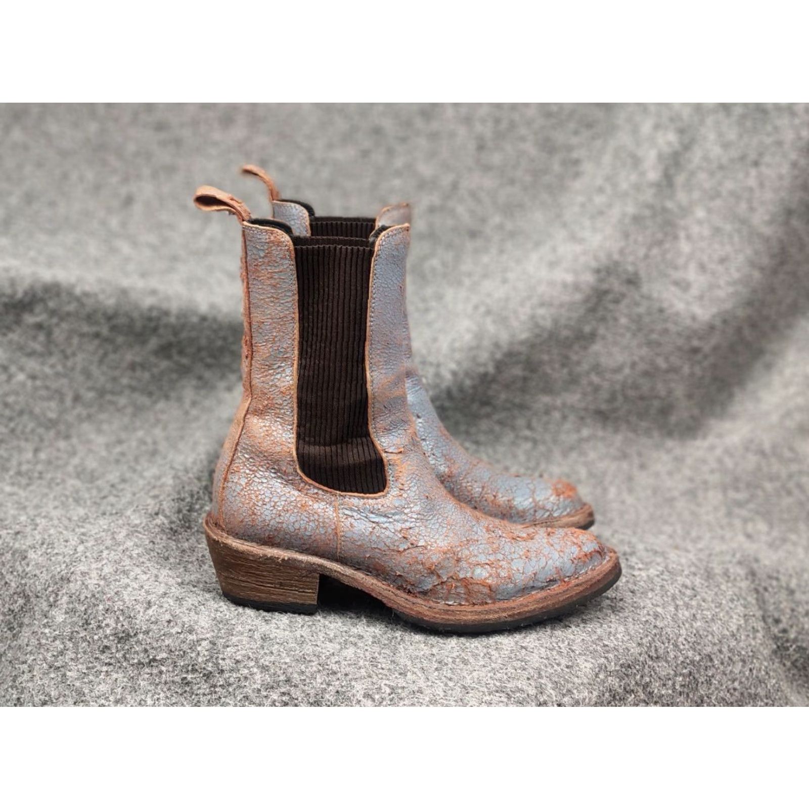 MoMA Moma Italy Design blue crackle aged western leather pull on boots Size US 5 / IT 35 - 3 Thumbnail