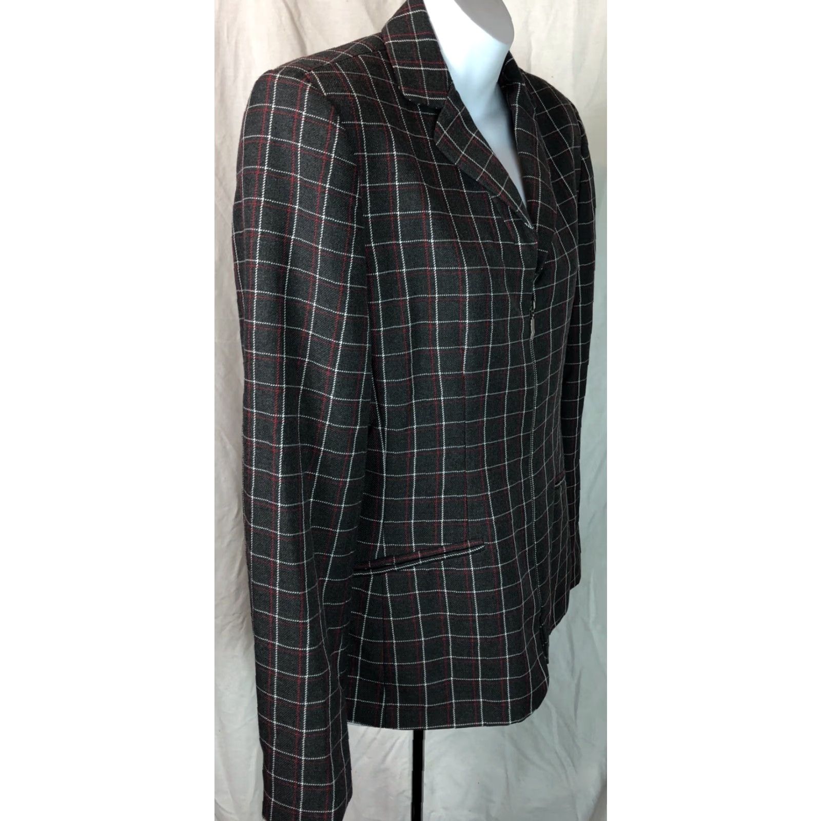 Liz Claiborne Liz Claiborne Blazer Gray Plaid Full Zip Notch Collar Jacket Women 8 Lined Career Office Vintage? No Size M / US 6-8 / IT 42-44 - 2 Thumbnail