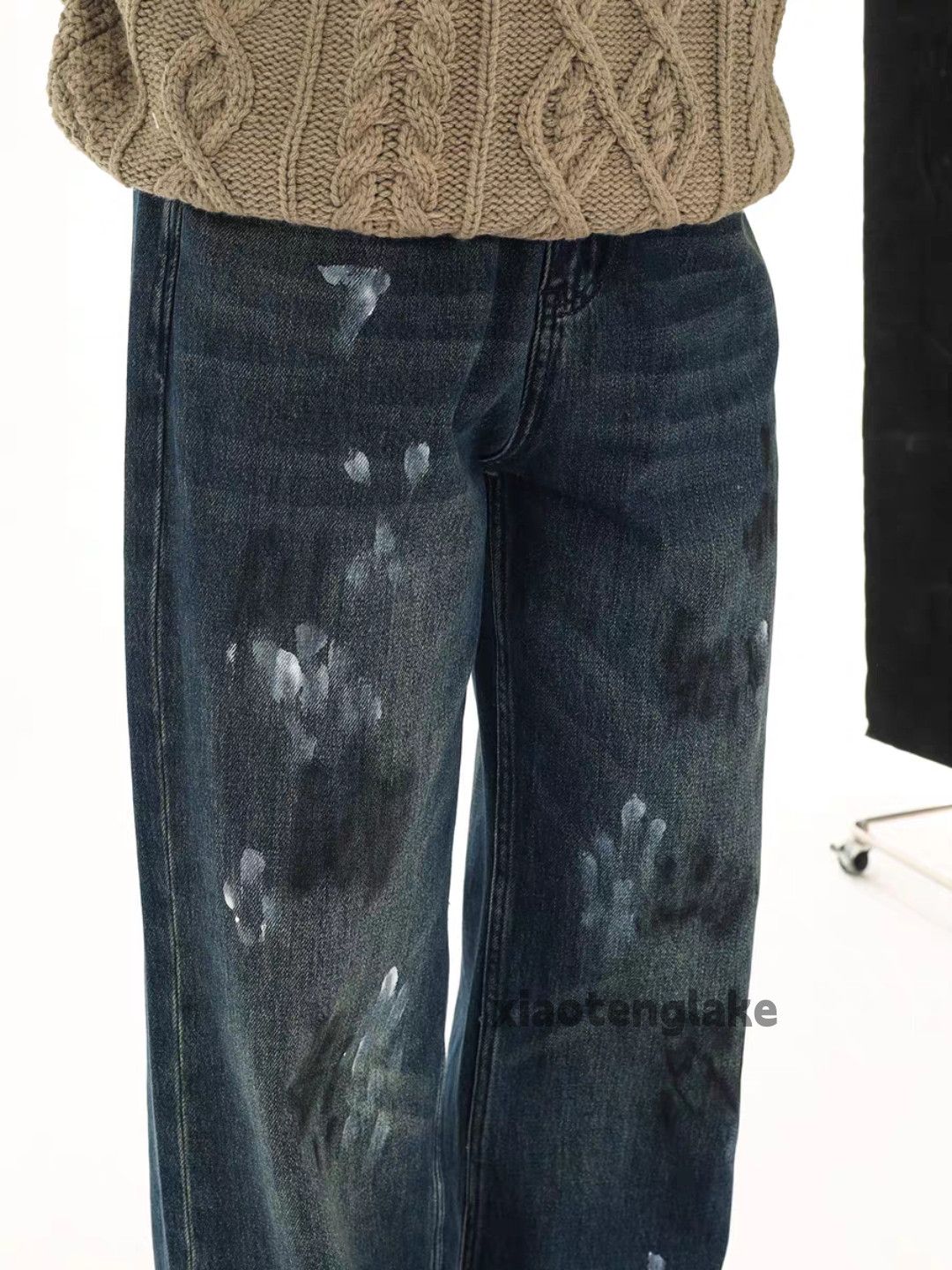 Jean Unisex washed faded loose baggy stain paint grunge jeans Size US 40 / EU 56 - 2 Thumbnail