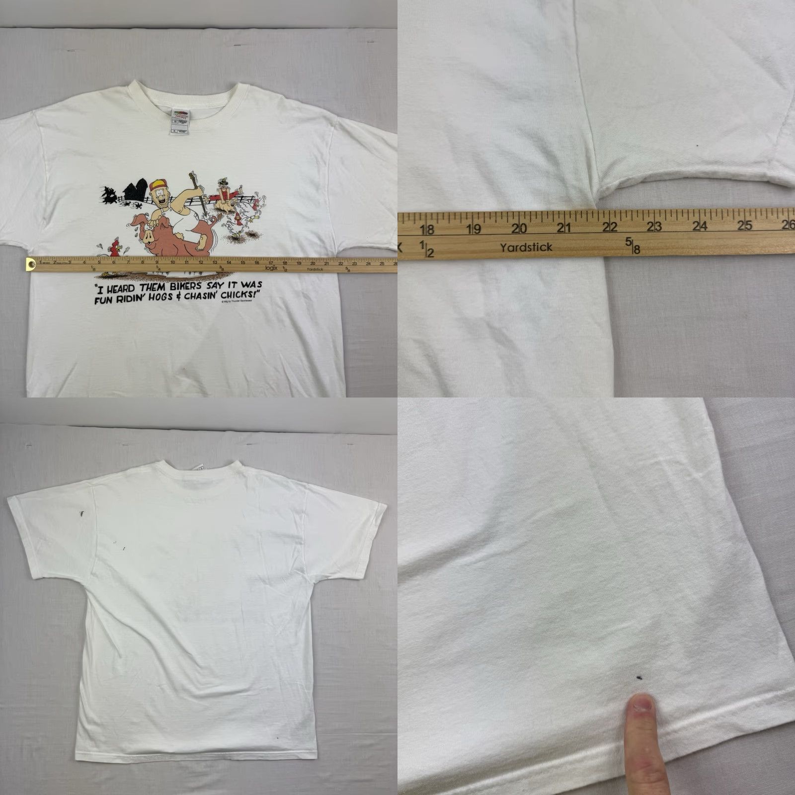 Fruit Of The Loom VINTAGE Funny Redneck T Shirt Adult XL Riding Hogs Chasing Chicks Bikers Humor Shirt Mens XL White Graphic Print Size US XL / EU 56 / 4 - 8 Thumbnail