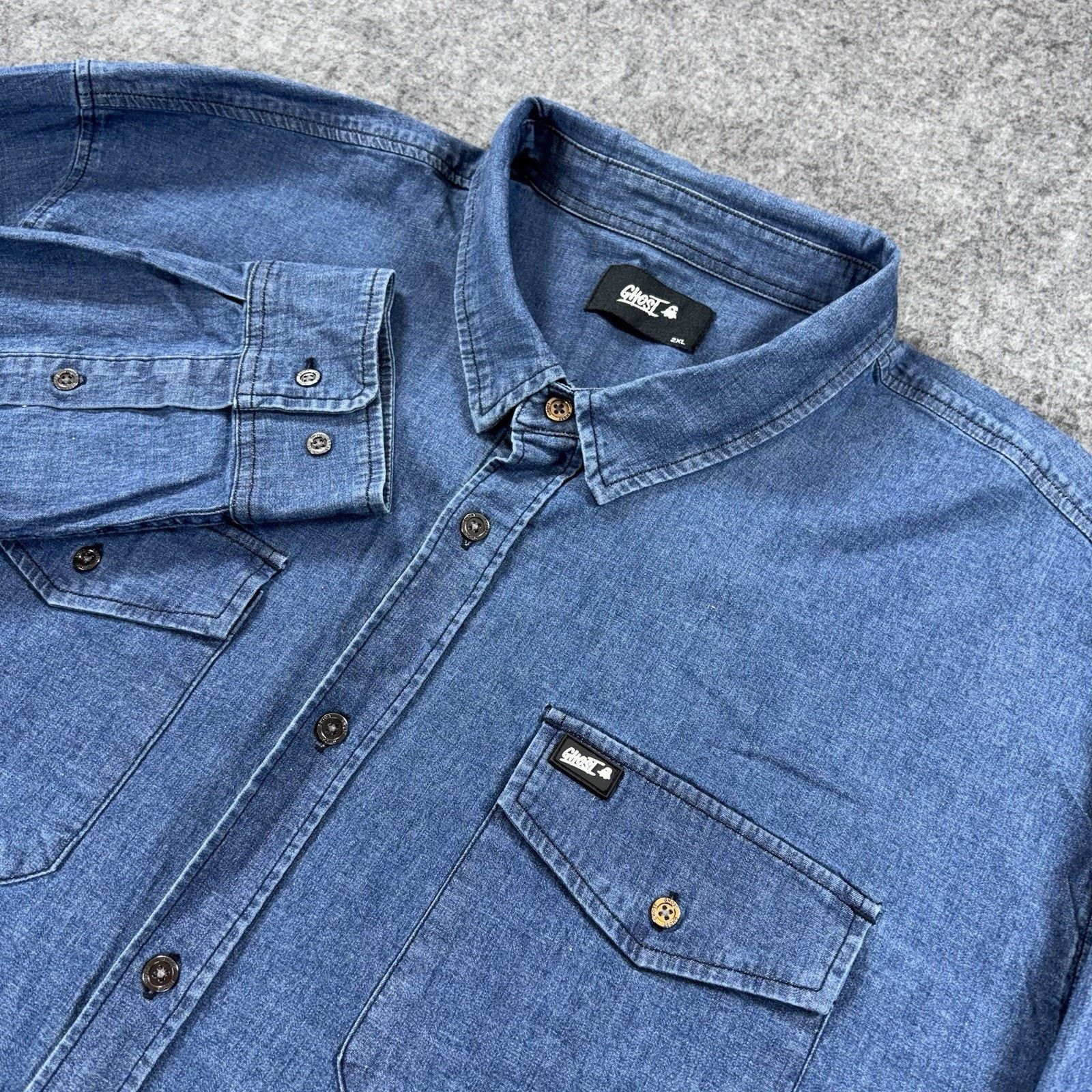 Other Ghost Lifestyle Long Sleeve Blue Denim Button Shirt Mens XXL Size US XXL / EU 58 / 5 - 1 Thumbnail