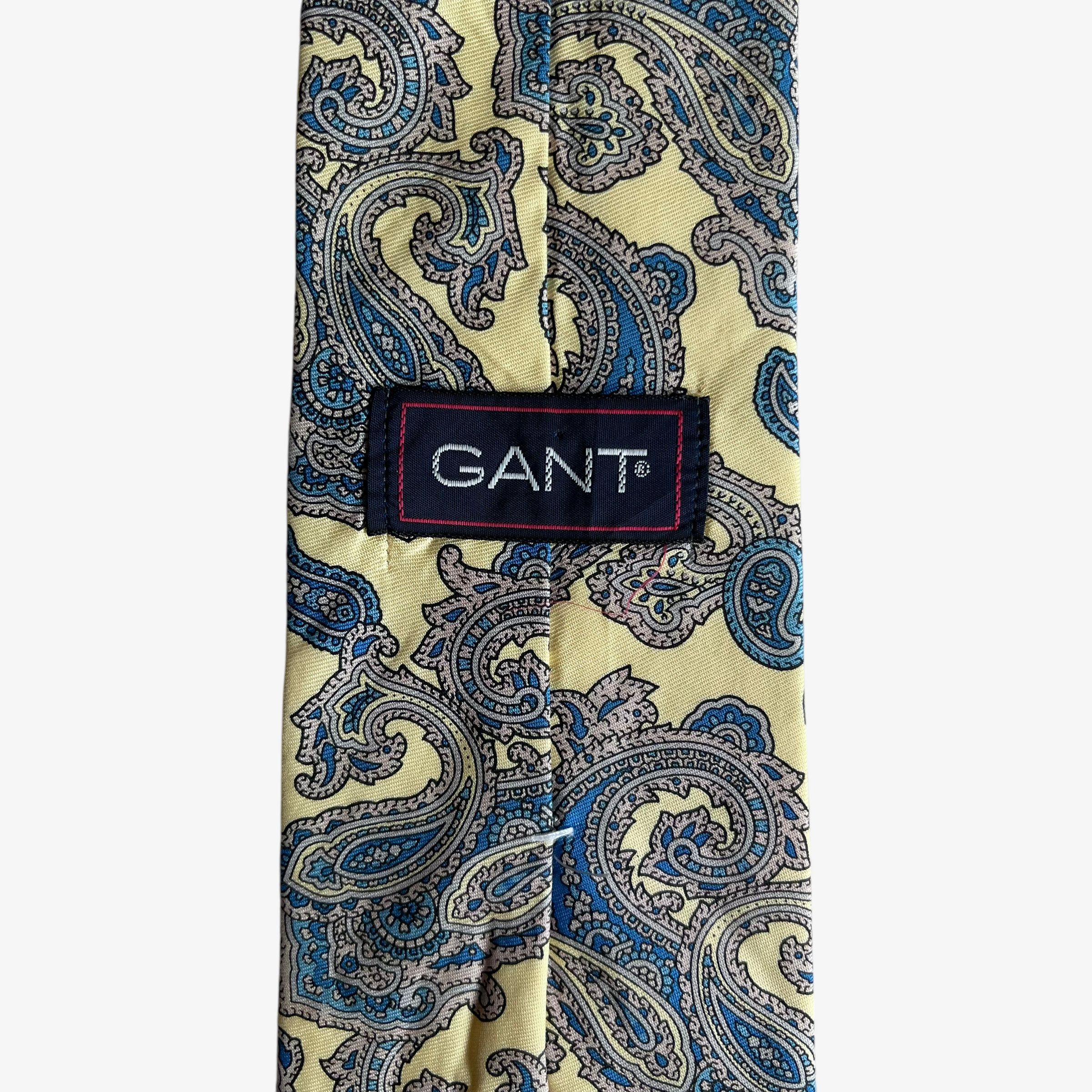 Gant Vintage 90s Gant Blue Paisley Print Yellow Silk Tie Size ONE SIZE - 2 Thumbnail