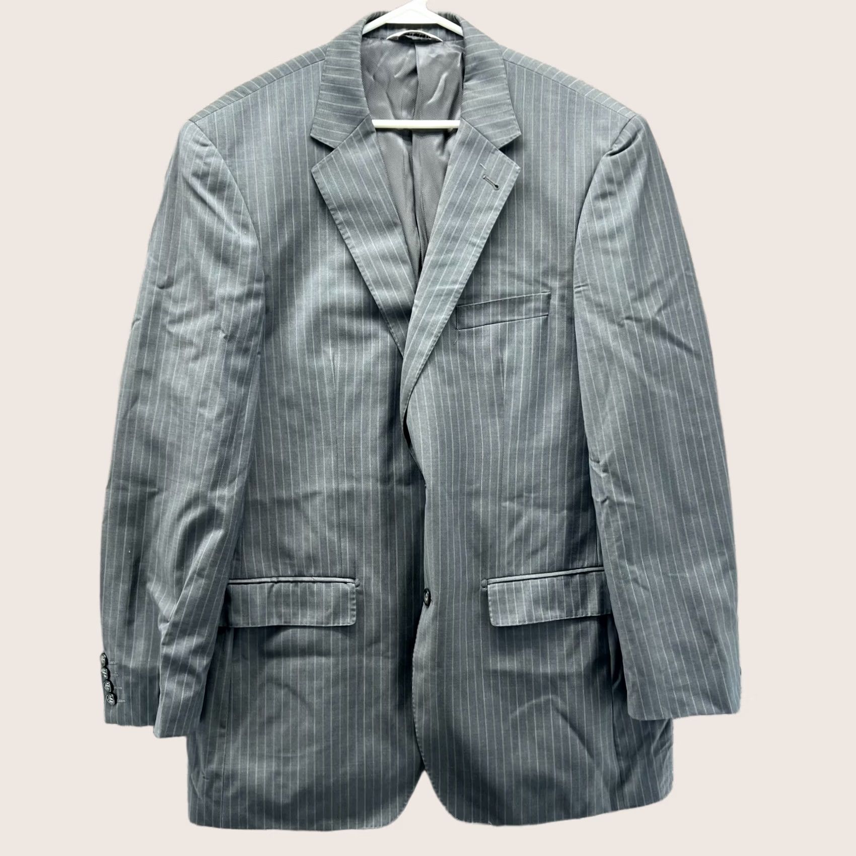 Vintage Jhane Barnes Blazer Men 44L Gray Wool 2 Button Notch Lapel Single-Breasted Sport Coat Jacket Long Tailored Vintage: No Boys, Girls, etc. Size 44R - 1 Thumbnail