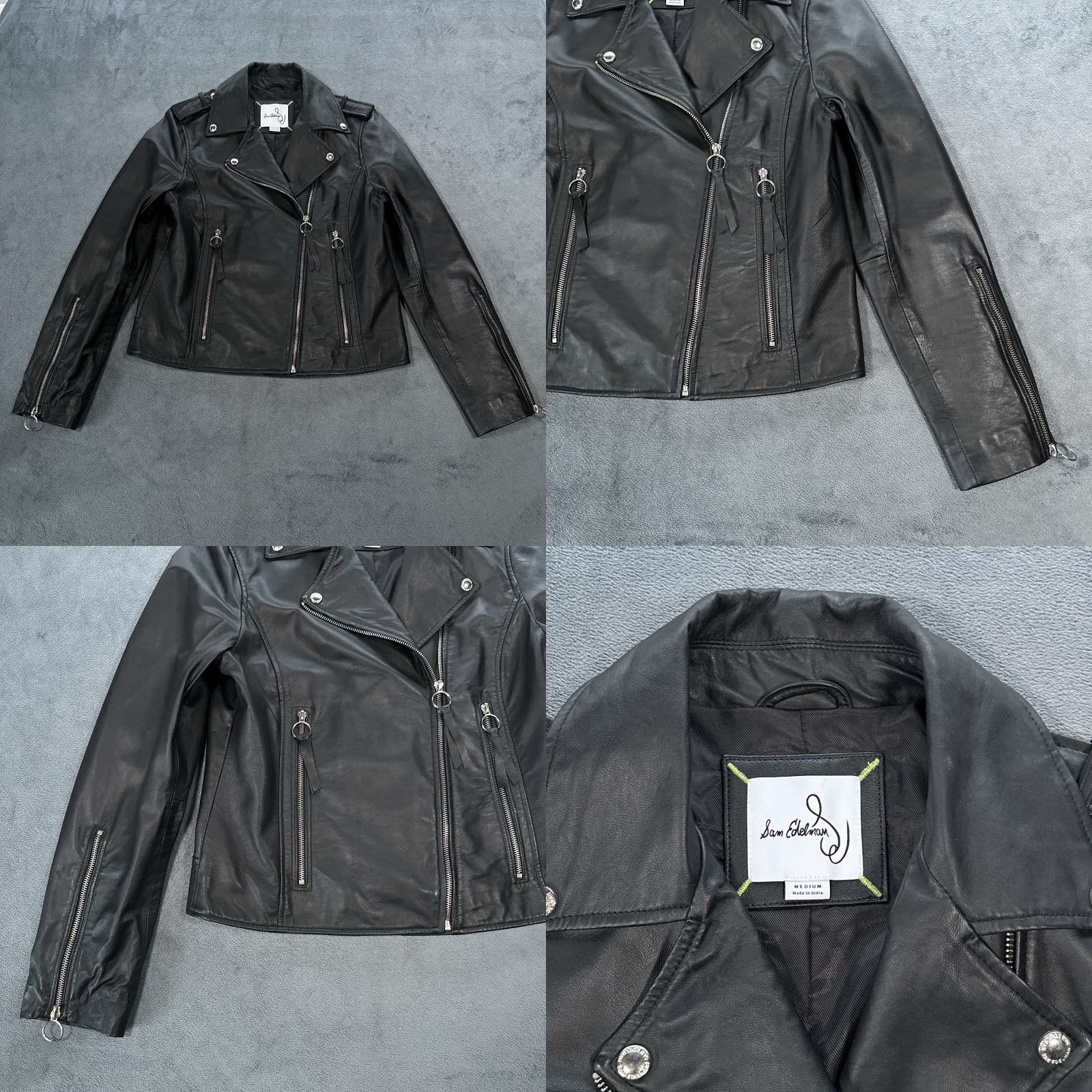 Sam Edelman Womens Black Moto Jacket Medium Faux Leather Asymmetrical Rockabilly Buckle Size M / US 6-8 / IT 42-44 - 8 Thumbnail