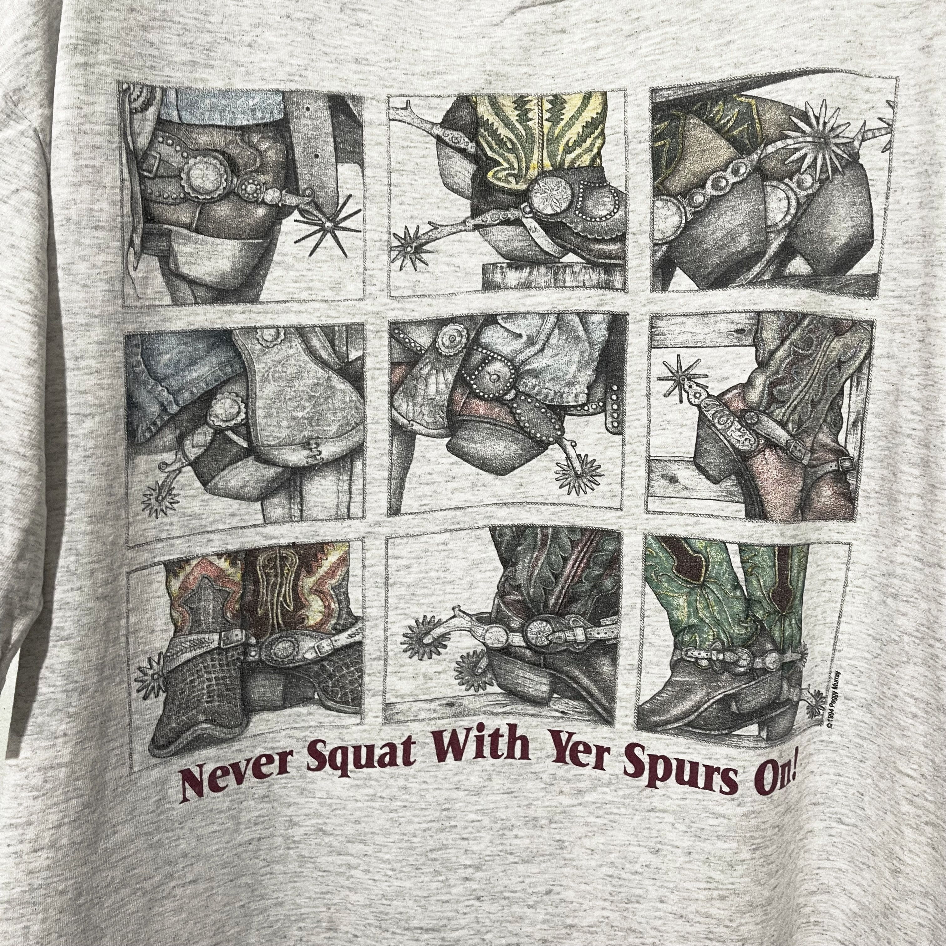 Vintage Vintage 1994 Peggy Murray Never Squat With Yer Spurs T-Shirt Size US XL / EU 56 / 4 - 2 Thumbnail