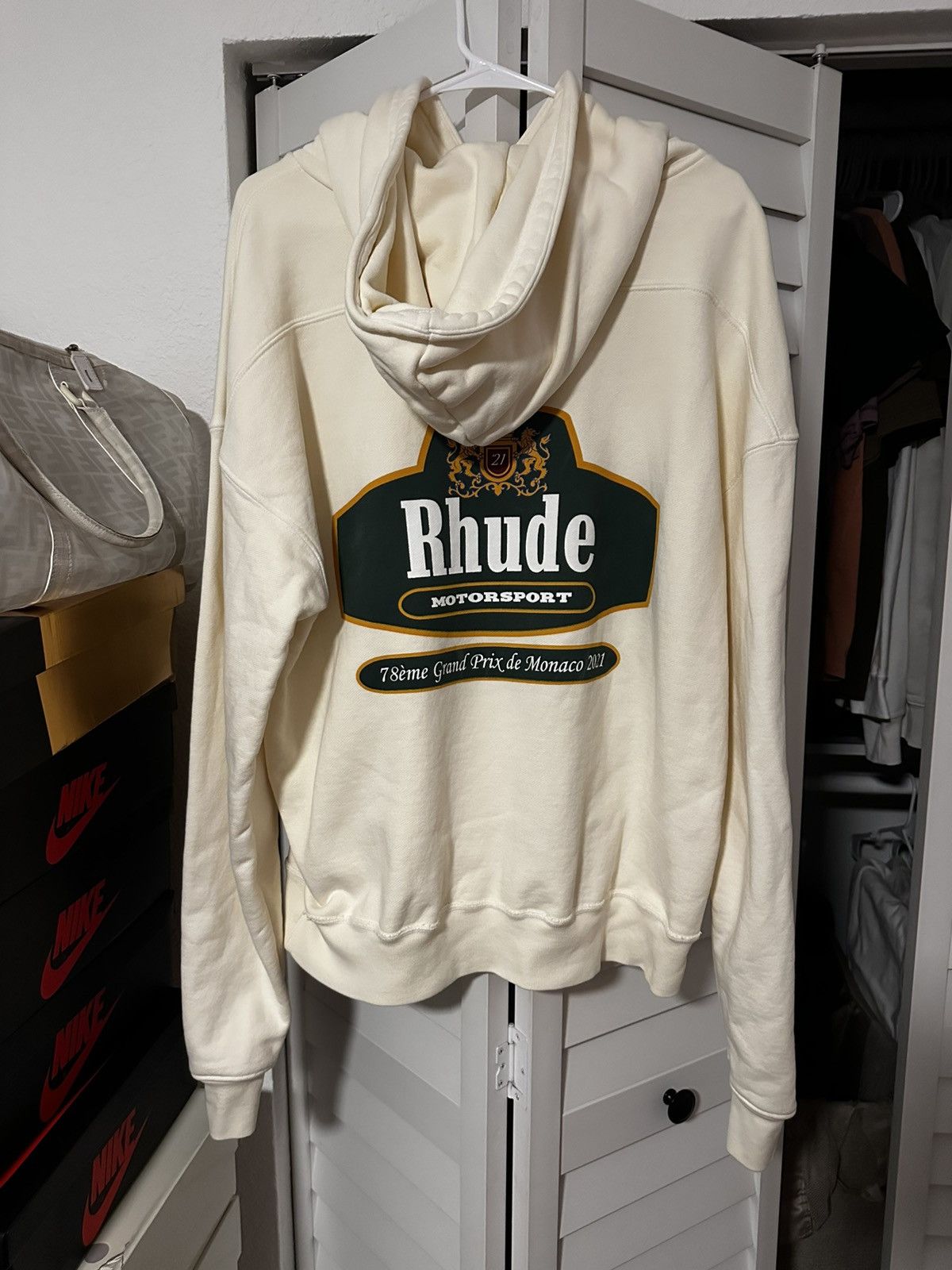 Rhude Rhude Motorsport Hoodie Cream Size US S / EU 44-46 / 1 - 2 Thumbnail