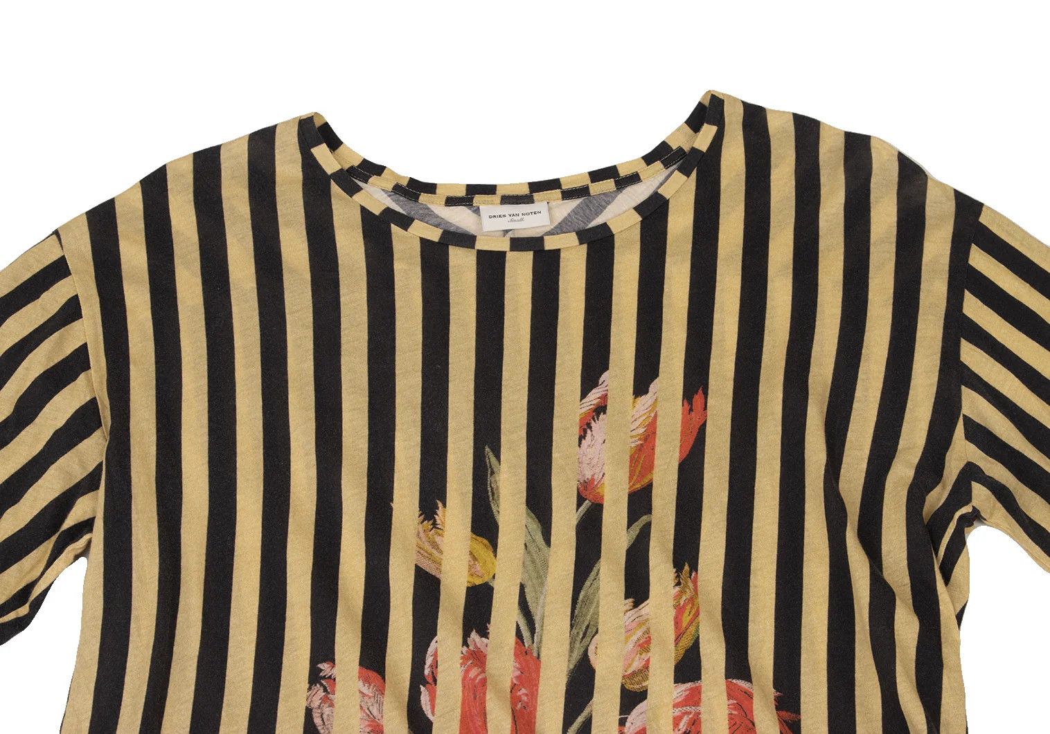 Dries Van Noten Floral Print Striped Cut-and-Sew Top in Yellow and Black Size US M / EU 48-50 / 2 - 2 Thumbnail