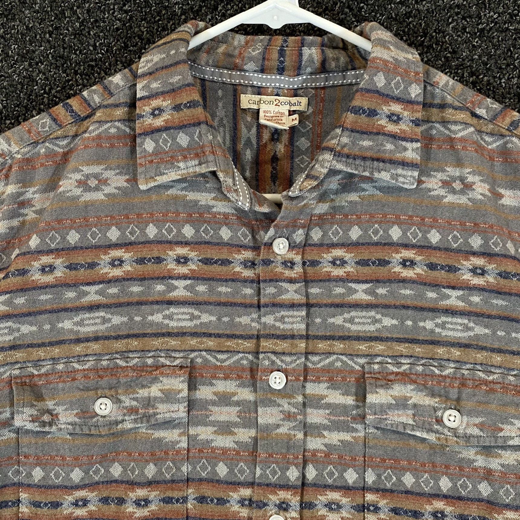 Carbon2Cobalt Carbon 2 Cobalt Shirt Mens Medium Aztec Southwest Flannel Button Down Cotton Size US M / EU 48-50 / 2 - 2 Thumbnail