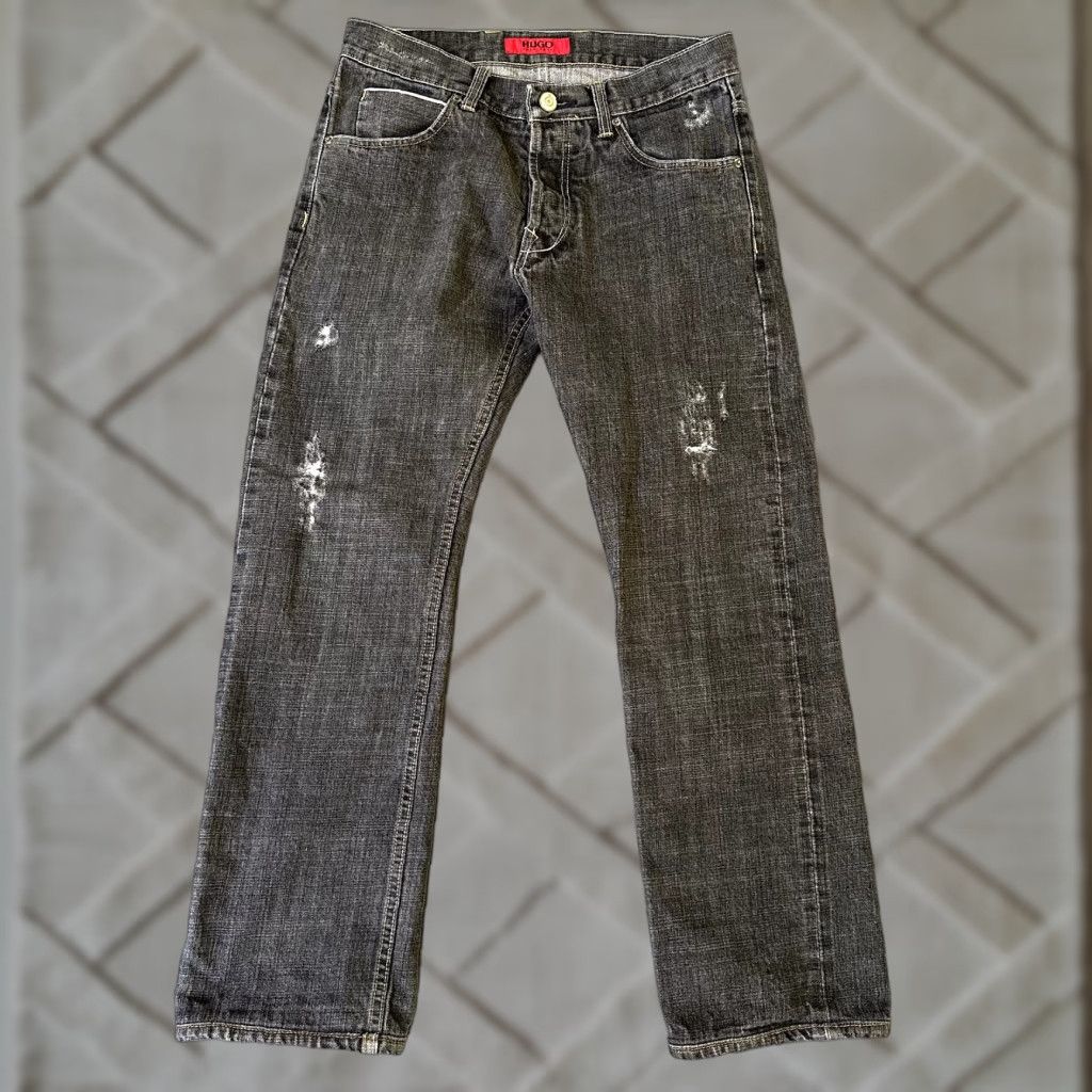 Hugo Boss Jeans Mens 30x29 Black Gray Selvedge Faded Distressed