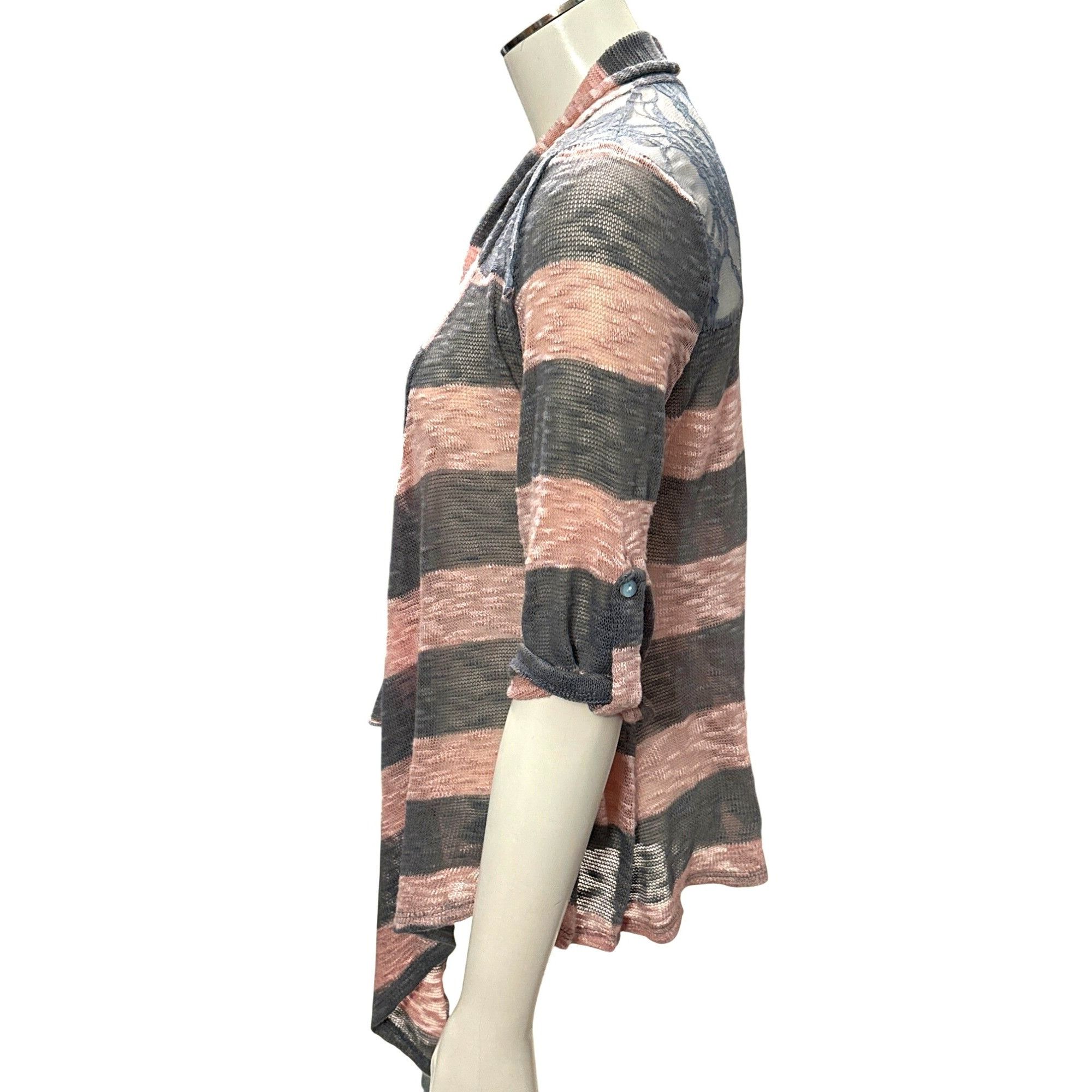 Other CCC Striped Lace Back Open Cardigan Roll Up Sleeves Waterfal Size M / US 6-8 / IT 42-44 - 2 Thumbnail