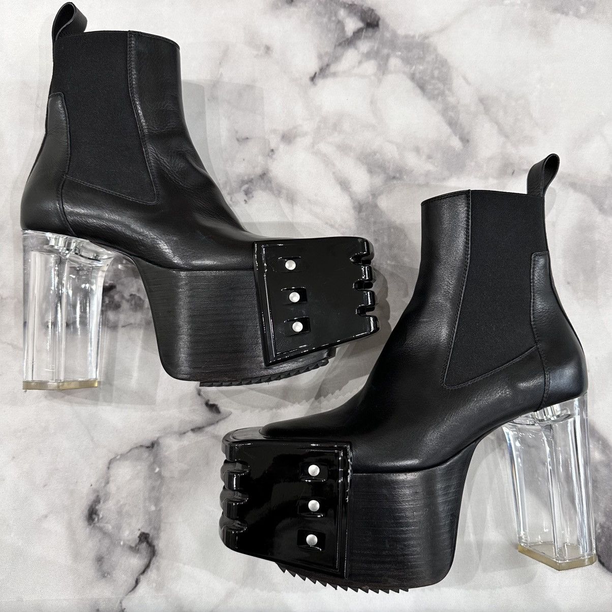 Rick Owens RICK OWENS BLACK ON BLACK PLATFORM KISS BOOTS SIZE 37 Size US 7 / IT 37 - 1 Thumbnail