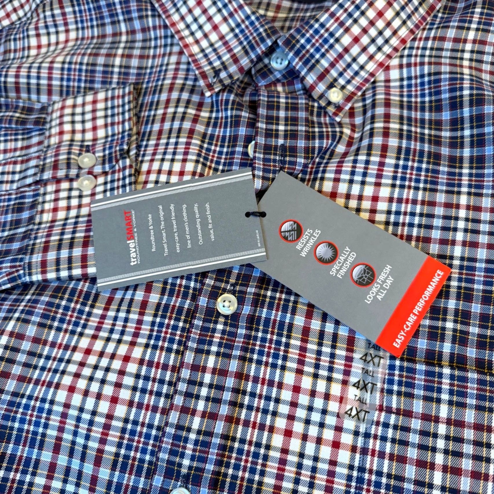 Roundtree & Yorke VINTAGE Roundtree & Yorke Travel Smart Plaid Button Down Shirt Navy Red Mens 4XT NWT Size US XXL / EU 58 / 5 - 4 Thumbnail