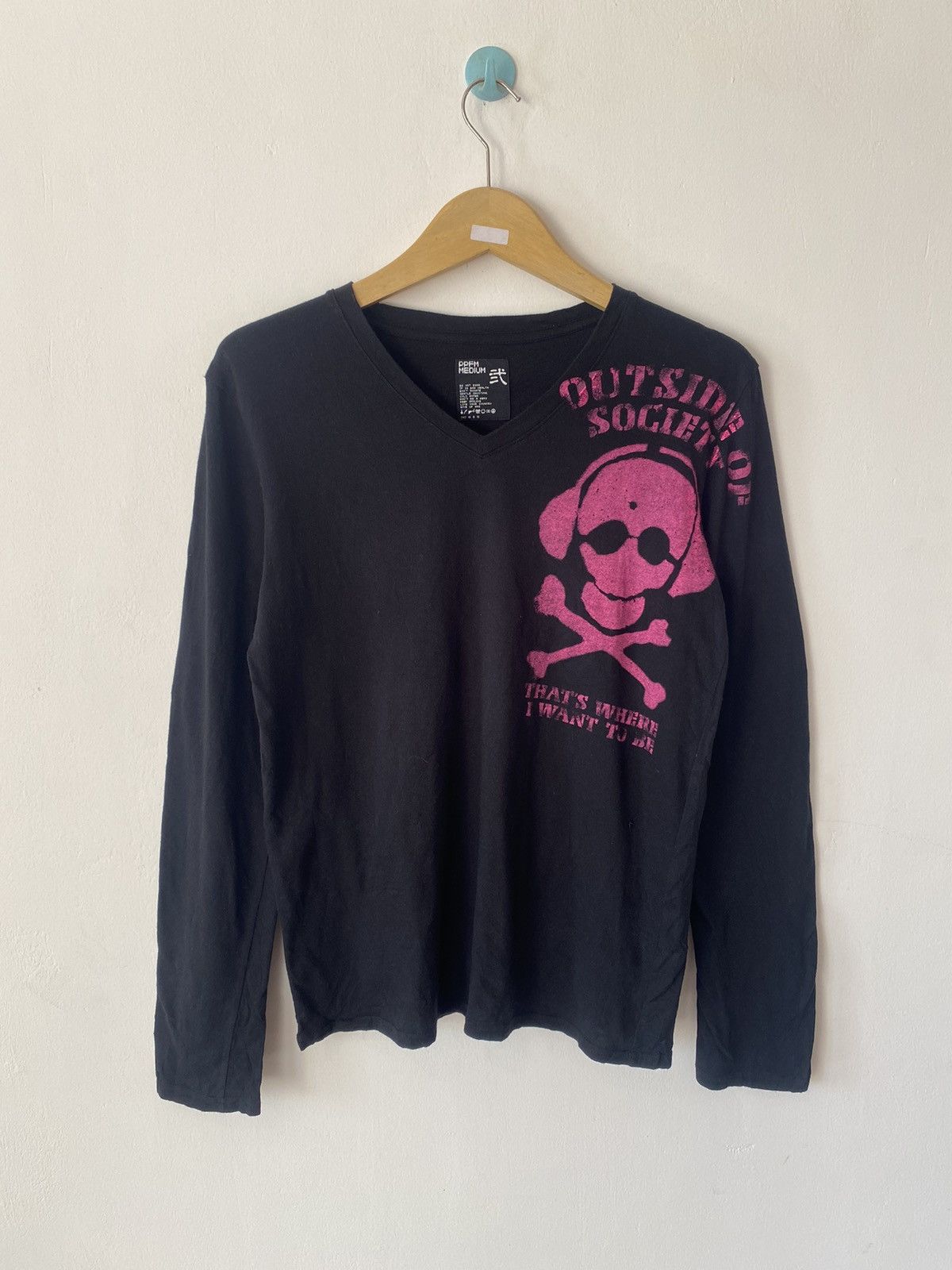 トップス PPFM 00s skull full design long sleeves Cross Skull Print Long Sleeve Top - Cyber Grunge Y2K