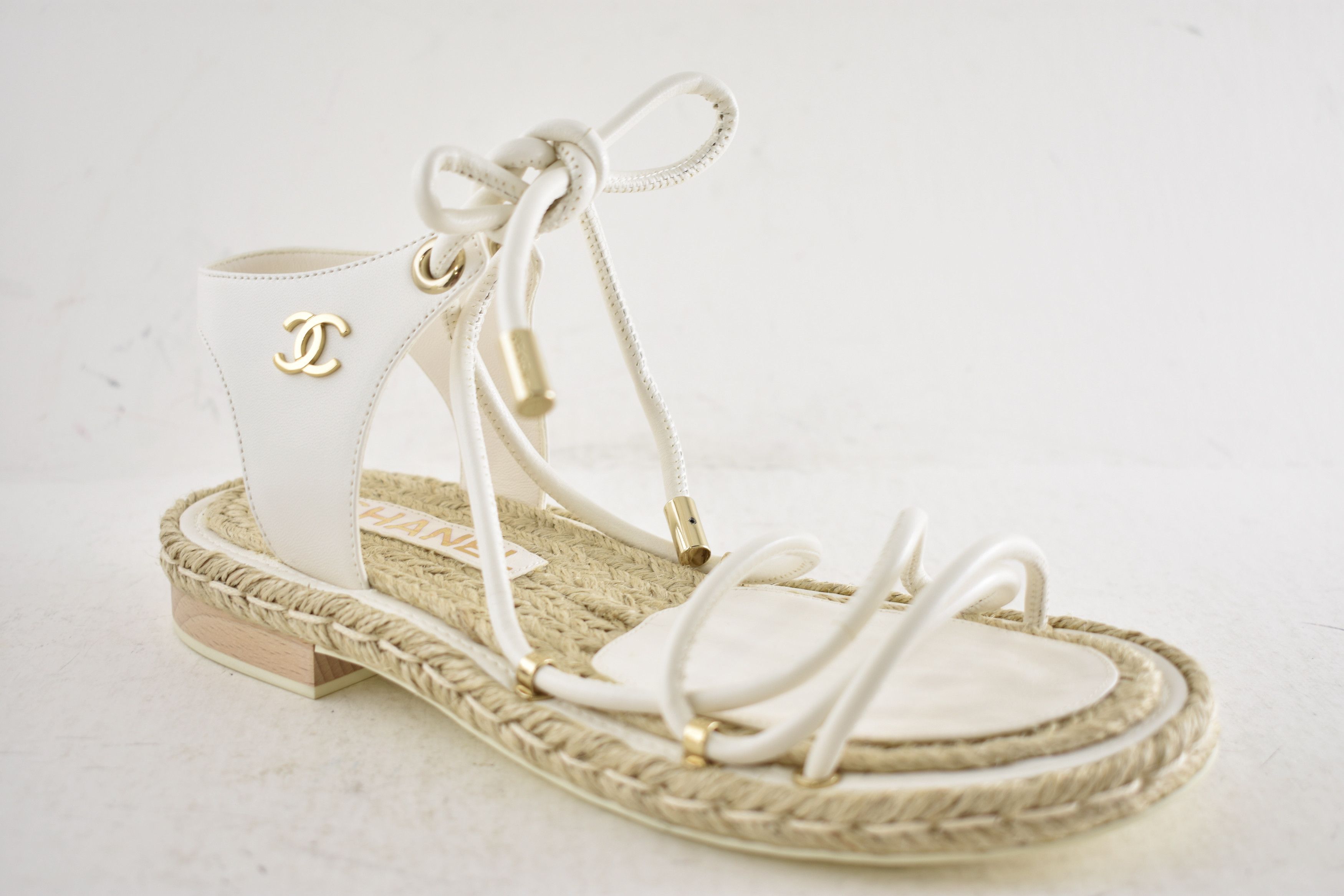 Chanel 20S CC Logo Mules Lace Up Tie Sandal Espadrille Flat 36 Size US 6 / IT 36 - 6 Thumbnail