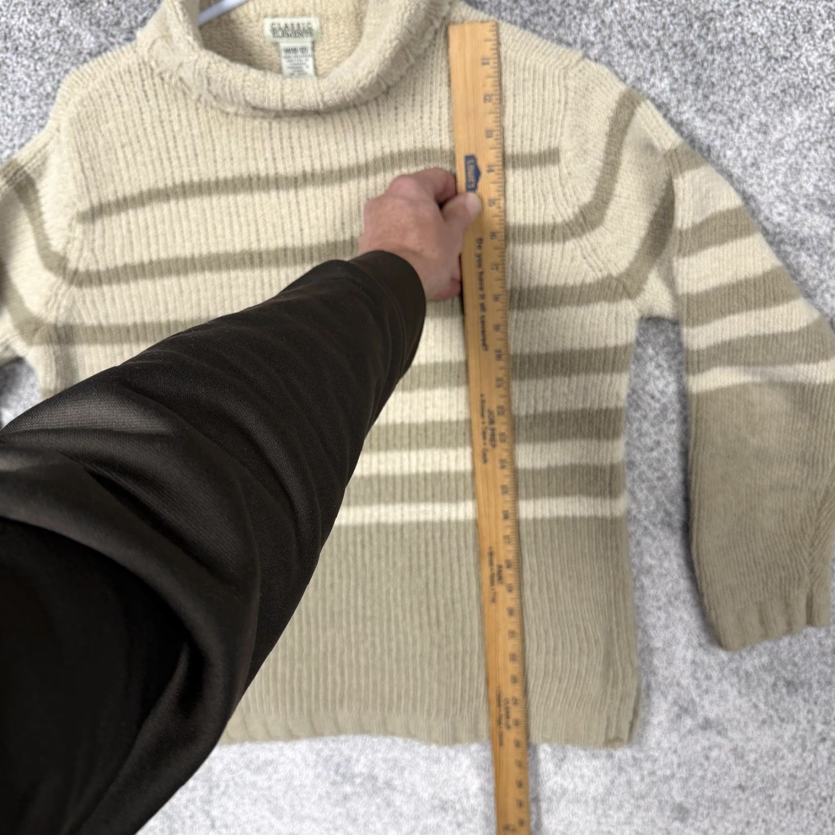 Vintage VTG Classic Elements Sweater Womens M Beige Striped Turtleneck Knit Preppy 90s Vintage Pullover Size M / US 6-8 / IT 42-44 - 2 Thumbnail