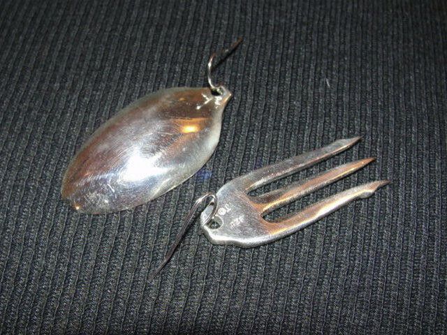 Handmade Sterling Silver Plated Brass Olive Fork and Spoon Earrings Size ONE SIZE - 2 Thumbnail