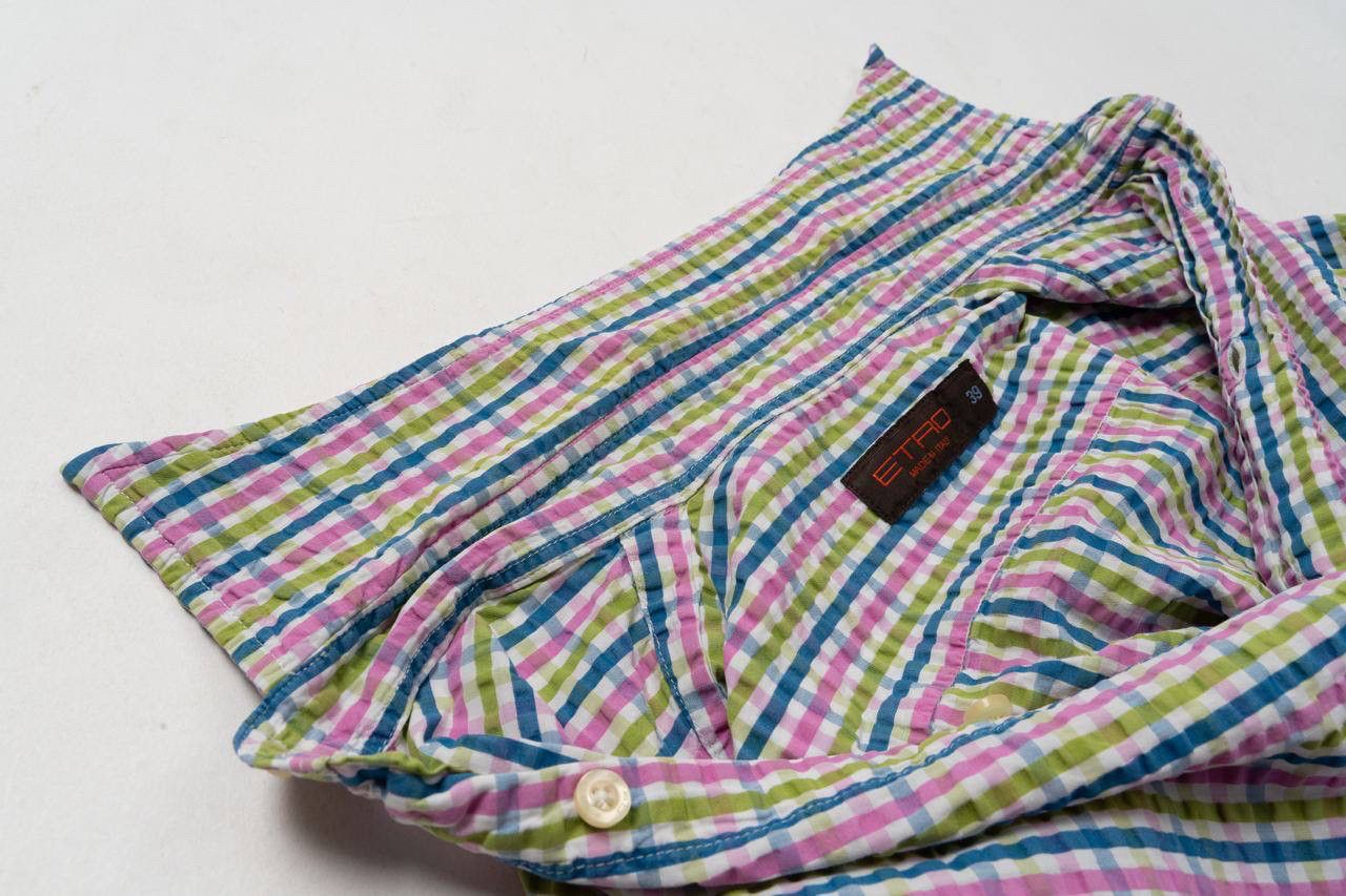 Etro 🔵ETRO Italy 39 Multicolour Check Bottom Up Shirt Made Italy Size US M / EU 48-50 / 2 - 20 Thumbnail